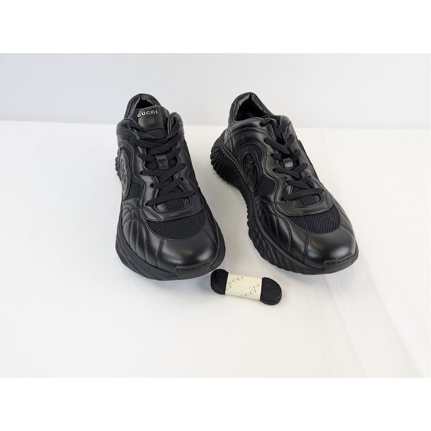 Gucci o1rshd1 Ripple Leather Sneakers in Black Size US 11.5 / EU 44-45 - 6 Thumbnail