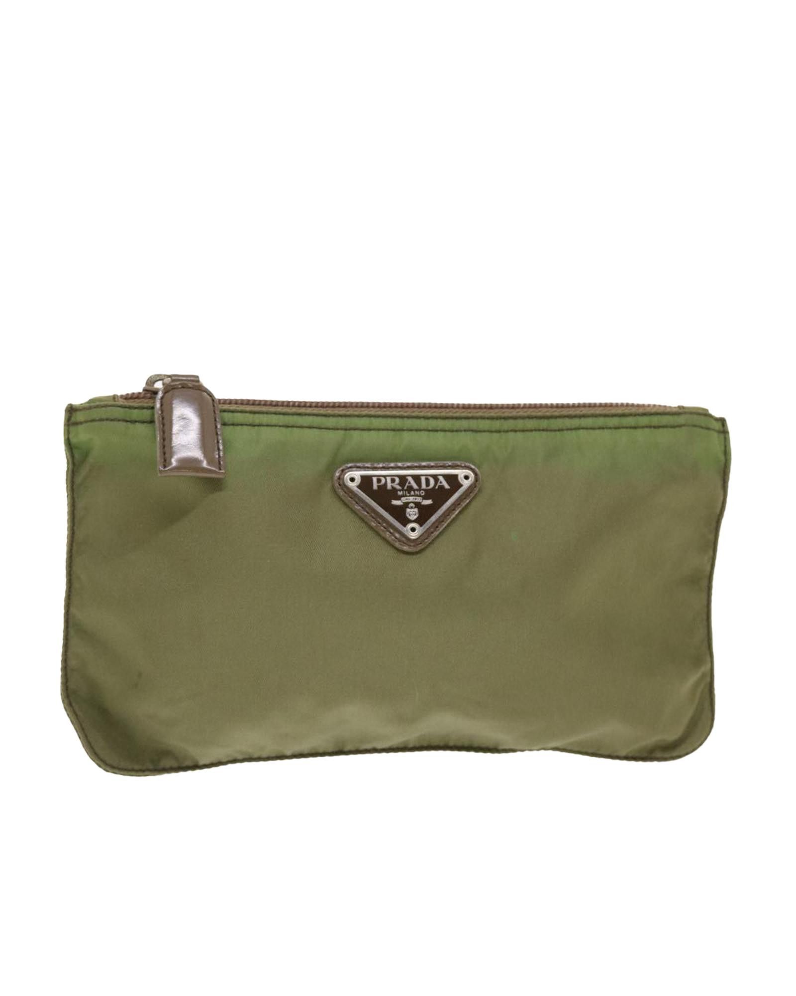 image of Prada Nylon Khaki Pouch - Italian Made, Women's