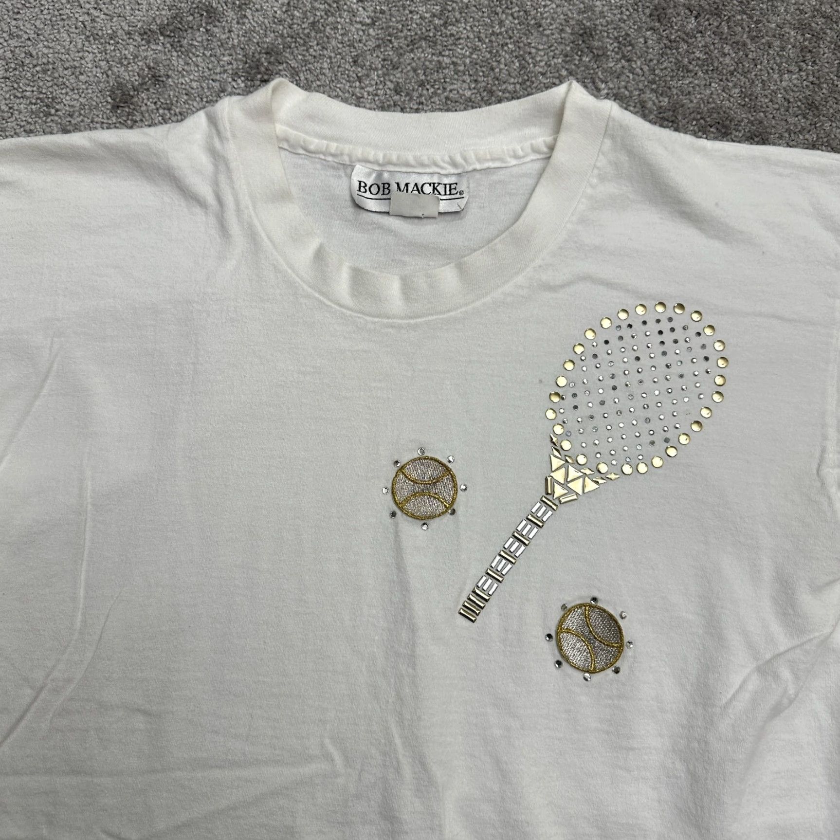 Bob Mackie Bob Mackie T-Shirt Womens Medium White Crew Neck Short Sleeve Beaded Embroidered Size M / US 6-8 / IT 42-44 - 3 Thumbnail