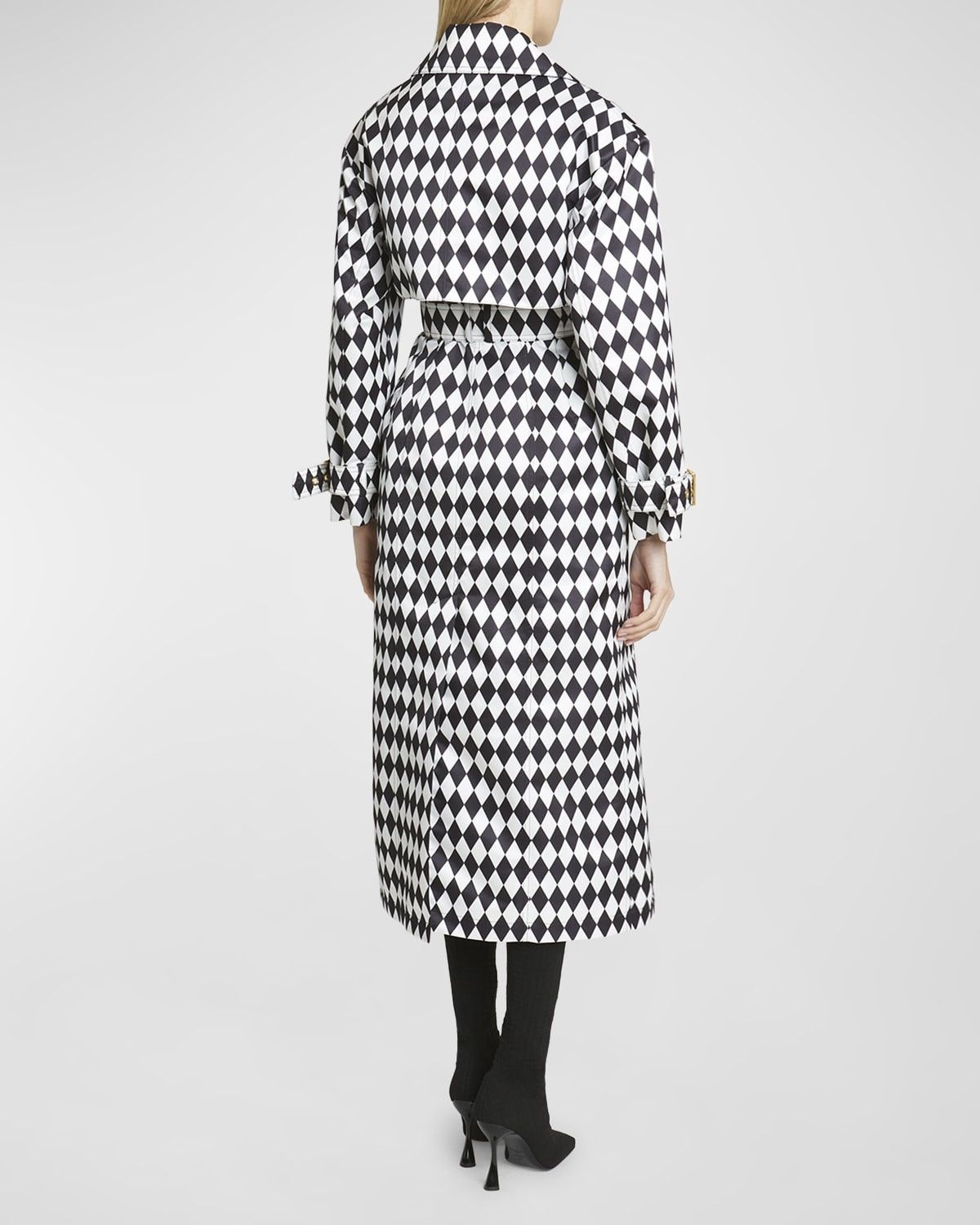 Balmain o1s1wg110825 Diamond Print Belted Trench Coat in Black/White Size S / US 4 / IT 40 - 3 Thumbnail
