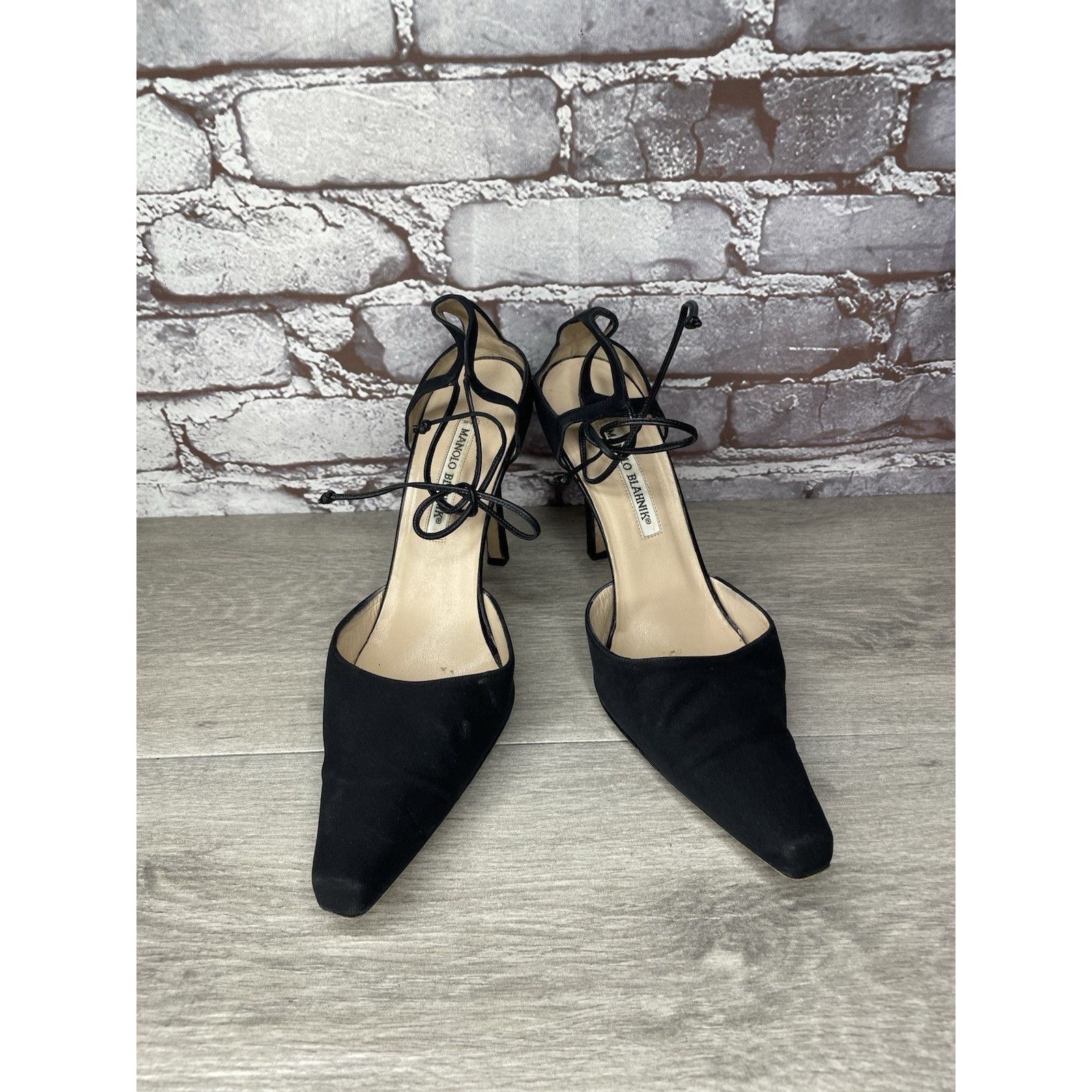 Manolo Blahnik Manolo Blahnik Black Satin Pointed Toe Strappy Stiletto Heel Size US 9 / IT 39 - 3 Thumbnail