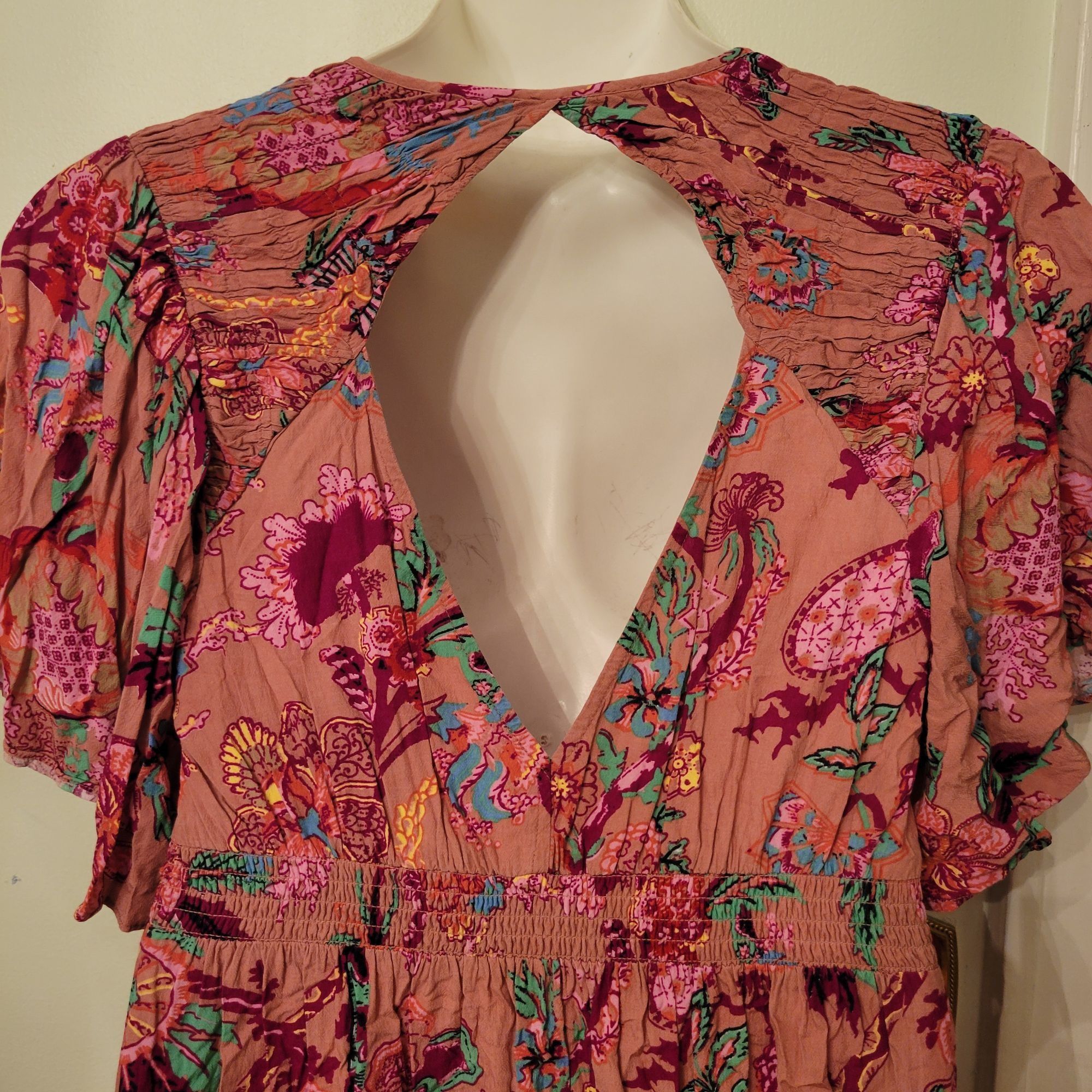 Anthropologie Anthropologie M Bohemian Floral Maxi Dress Flutter Sleeves V Size M / US 6-8 / IT 42-44 - 5 Thumbnail