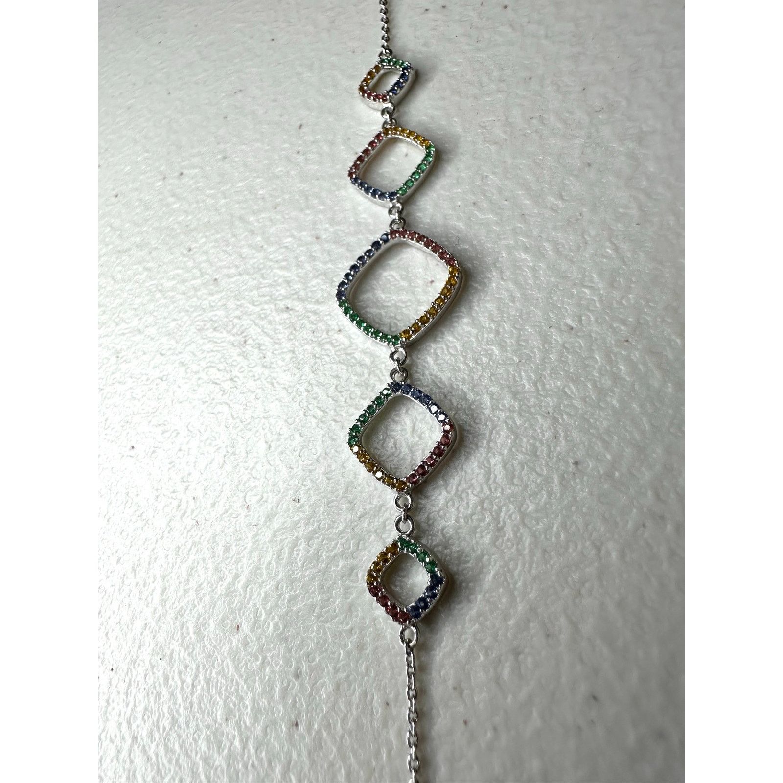 & Other Stories Sterling Silver Rainbow Crystal Diamond Shape Link Bracelet Size ONE SIZE - 3 Thumbnail