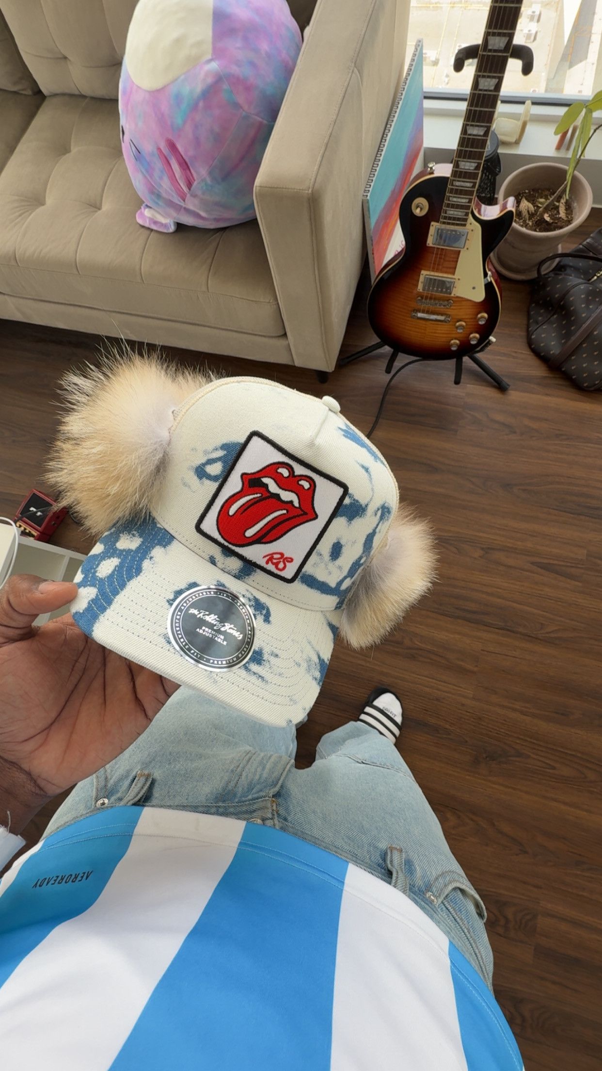 47 Brand × New Era Custom Coyote fur Rolling stones Music Denim trucker hat Size ONE SIZE - 2 Thumbnail