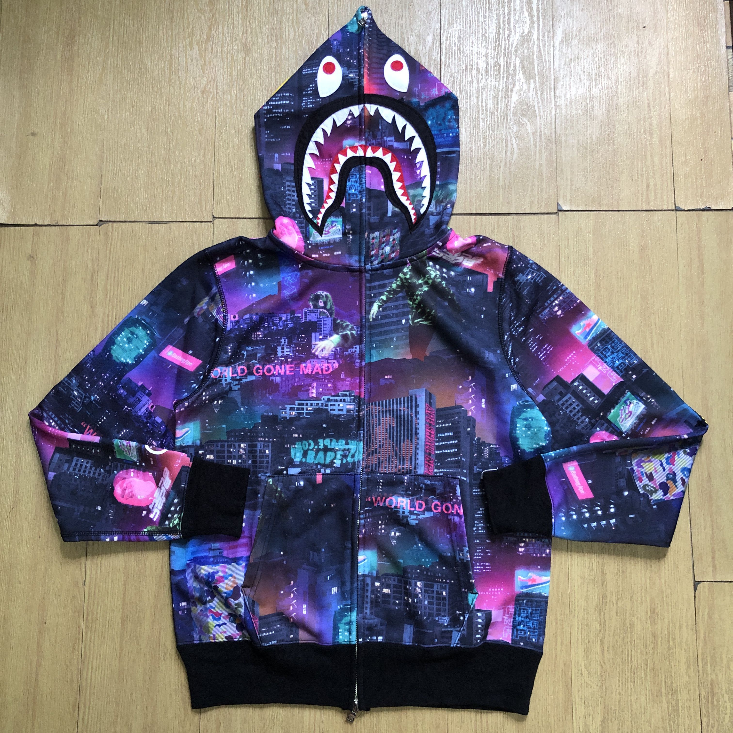 Bape Neon Tokyo Shark Wide Full Zip Hoodie Grailed