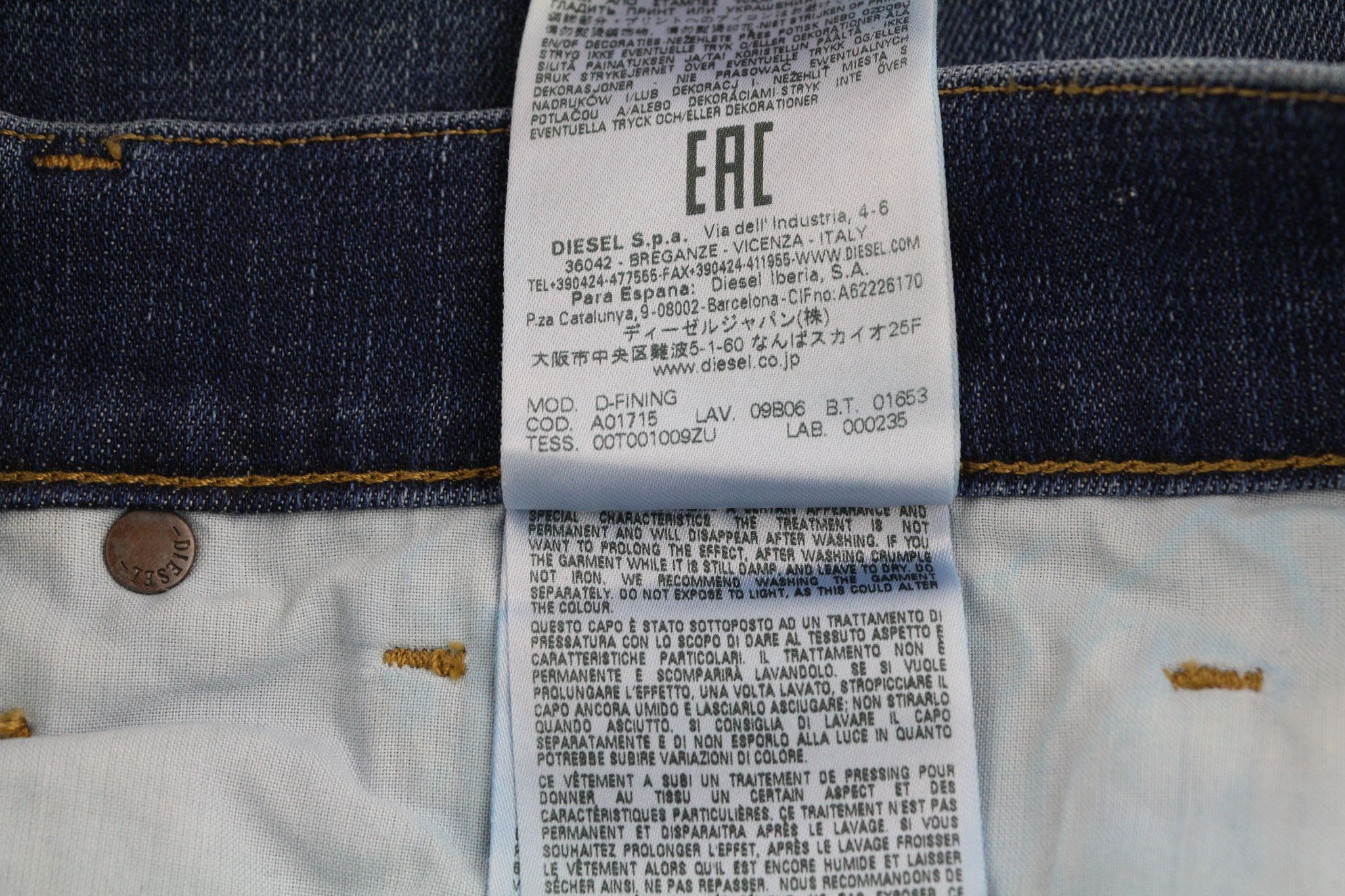 Diesel D-FINING 09B06 W31/L34 Stretch Washed 40426 Size US 31 - 11 Thumbnail