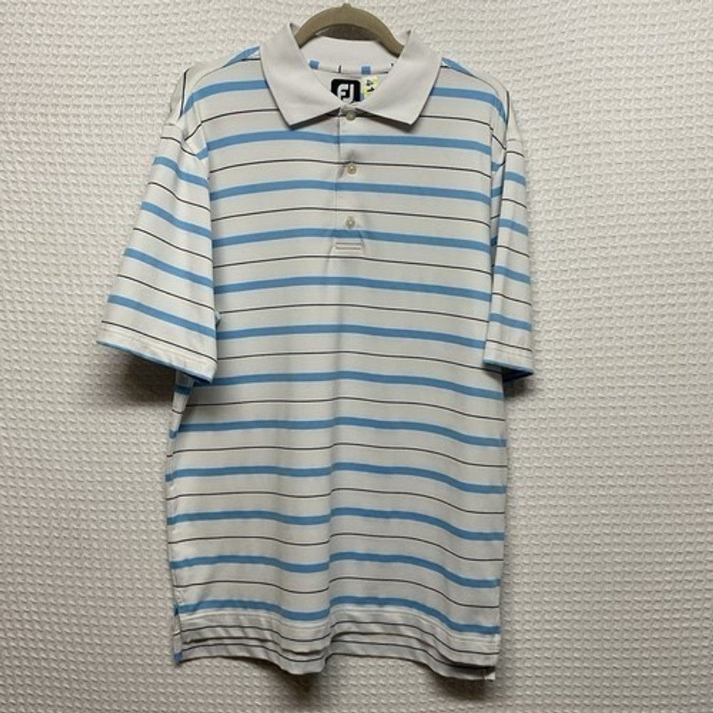Footjoy FootJoy White/Blue Striped Performance Golf Polo Shirt Men M Size US M / EU 48-50 / 2 - 9 Thumbnail