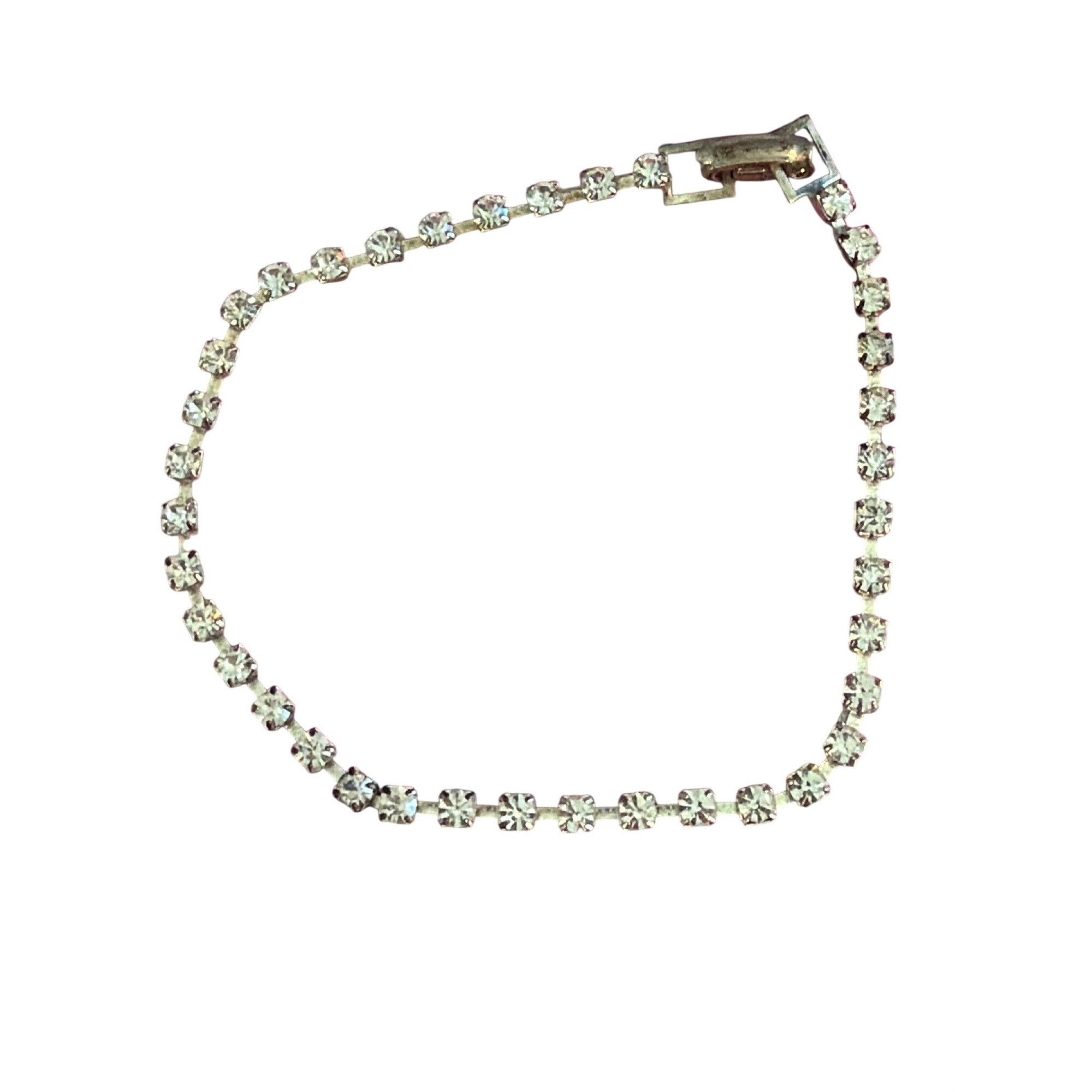 Other Vtg Silver Tone Tennis Bracelet Clear Rhinestones Prong Set Size ONE SIZE - 2 Thumbnail