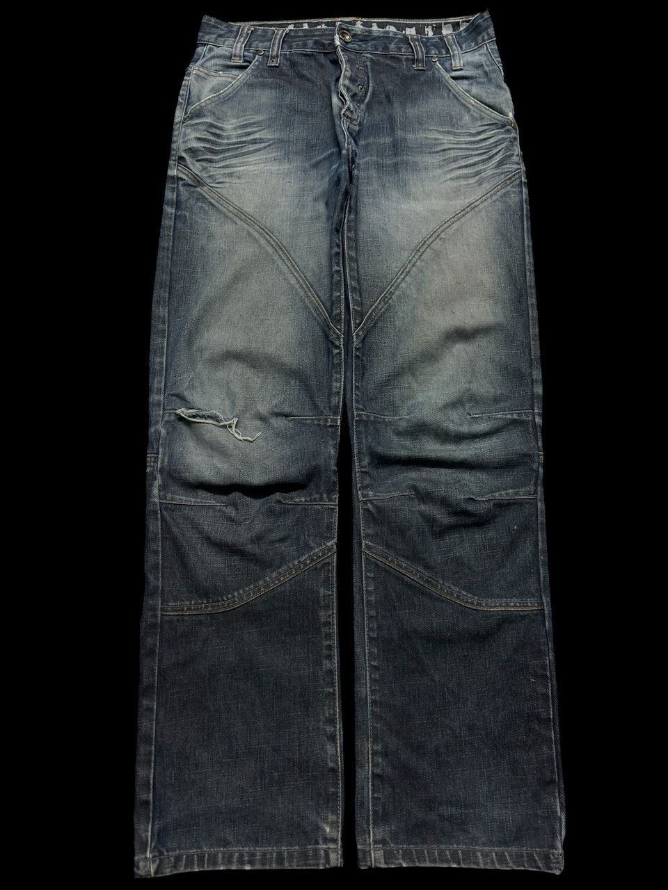 THRASHED Shine Denim Construction Rusty Blue Distressed Jean