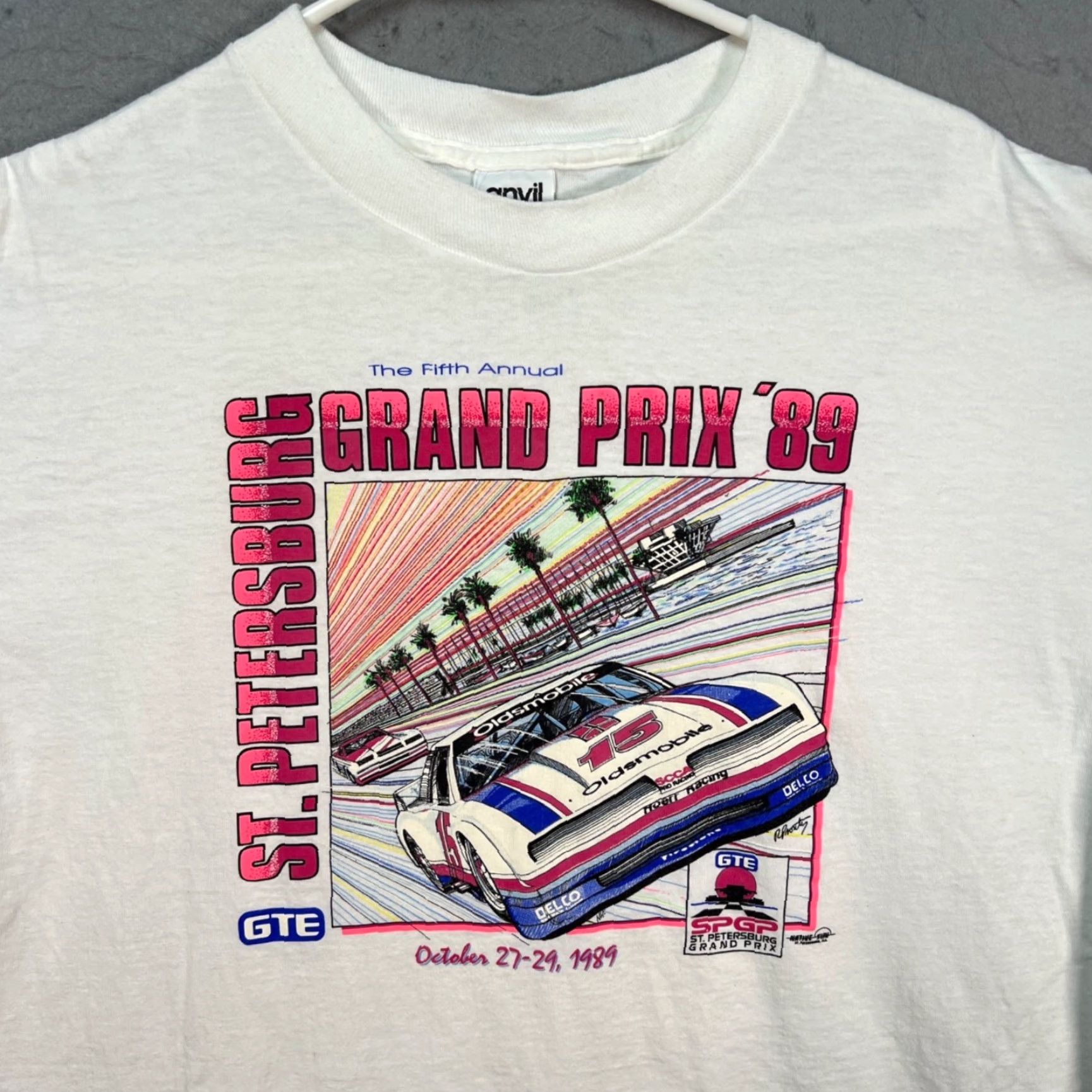 Anvil VINTAGE Grand Prix IMSA GTE Oldsmobile Racing White T-Shirt XXL Men’s Cotton Crew Neck Short Sleeve Anvil 2XL Shirt White 1989 Size US XXL / EU 58 / 5 - 4 Thumbnail