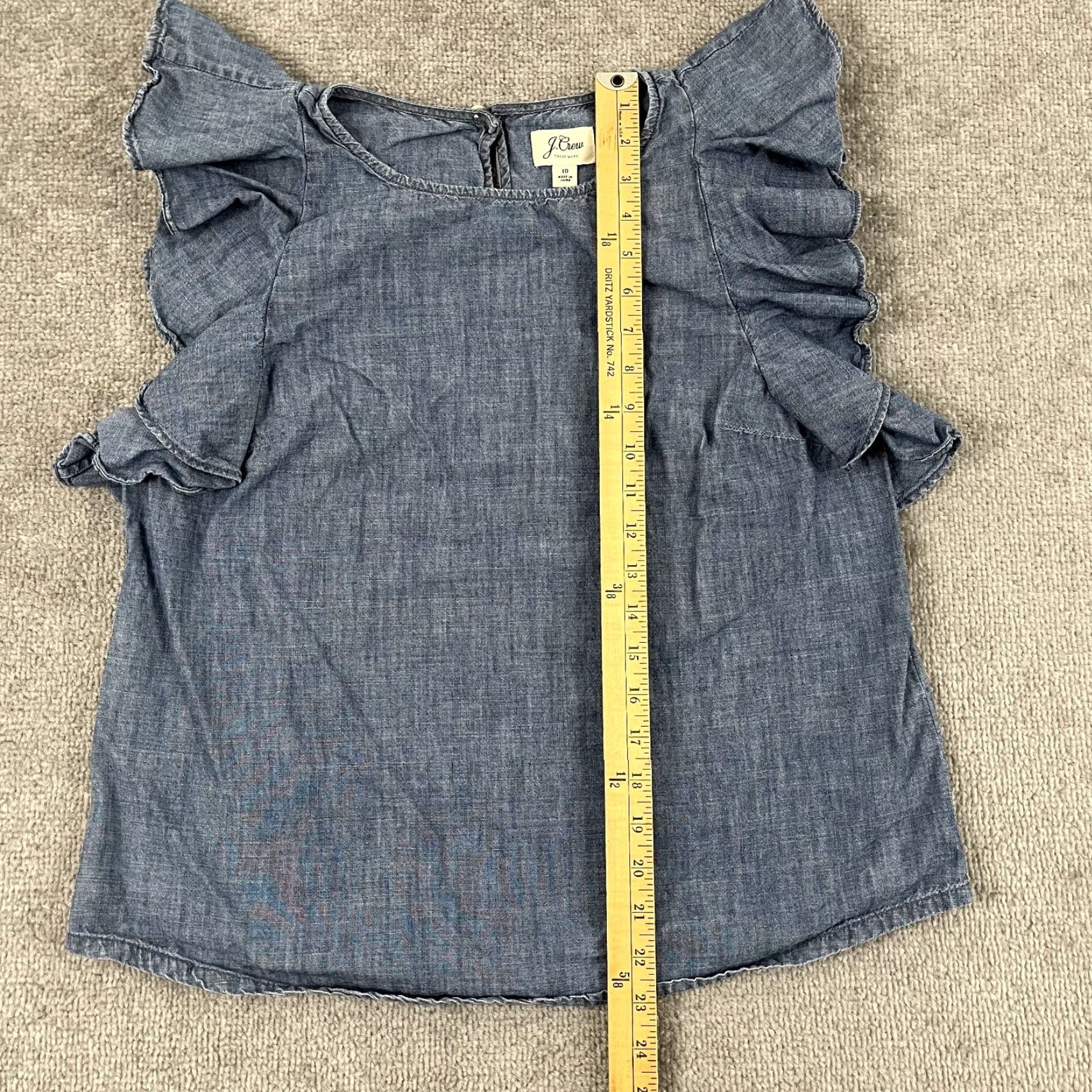 J.Crew VINTAGE J.CREW Blouse Top Womens Size 10 Chambray Casual Short Sleeve Crew Neck Shirt Size L / US 10 / IT 46 - 3 Thumbnail