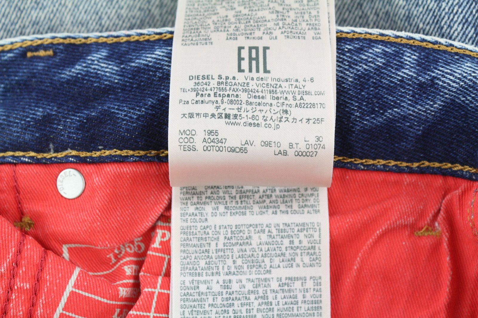 Diesel 1955 09E10 W34/L34 Blue Regular Straight Distress 85398 Size US 34 / EU 50 - 9 Thumbnail