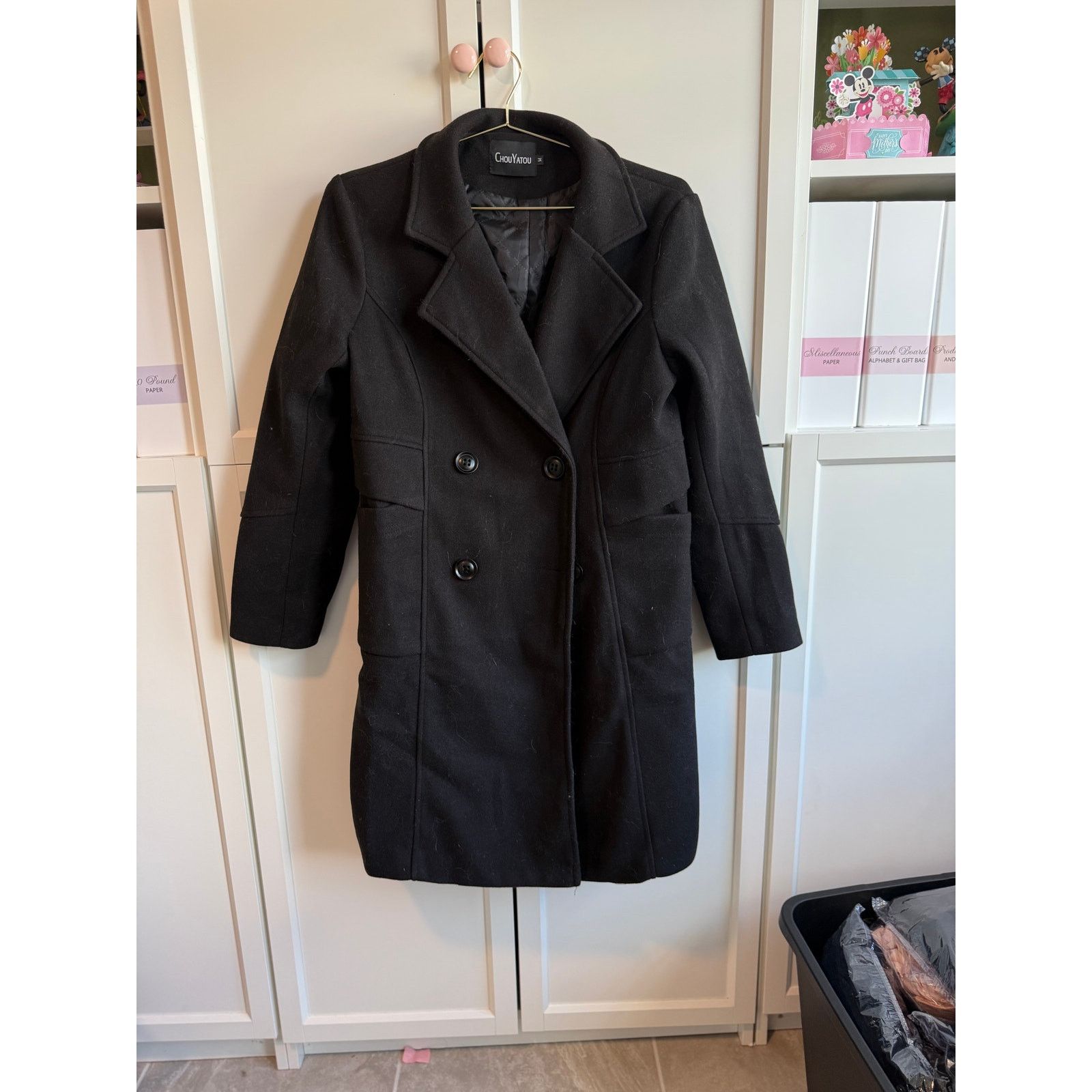 Other Chouyatou Black Wool Blend Coat Women Quilted M - F020 Size M / US 6-8 / IT 42-44 - 3 Thumbnail