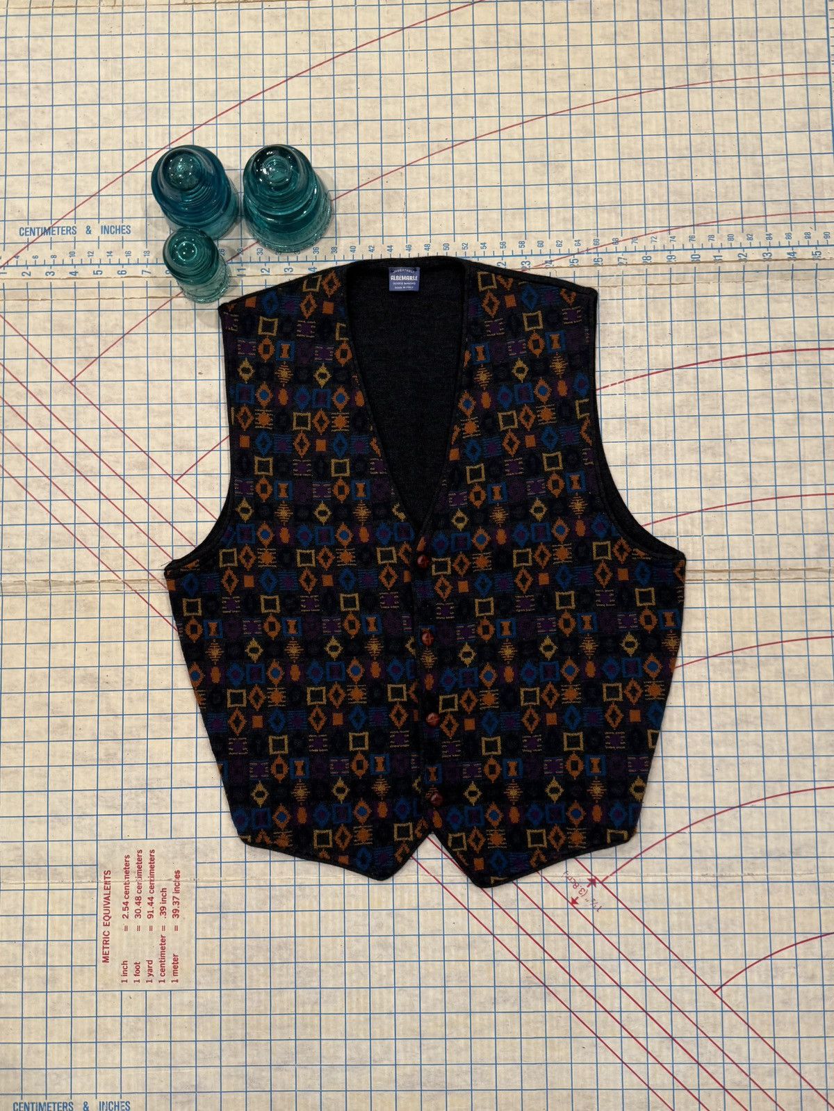Vintage Vintage Albemarle Patterned Knit Button Up Vest Mens SizeMed Size 42R - 2 Thumbnail