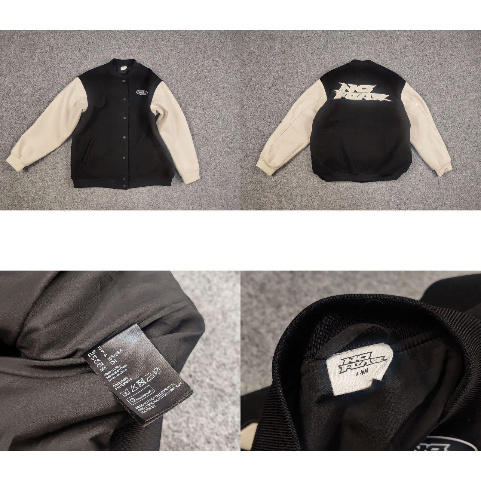 No Fear No Fear Black Varsity Bomber Jacket Women's S Wool Lining Wool Pattern Solid 90s Style Size S / US 4 / IT 40 - 8 Thumbnail