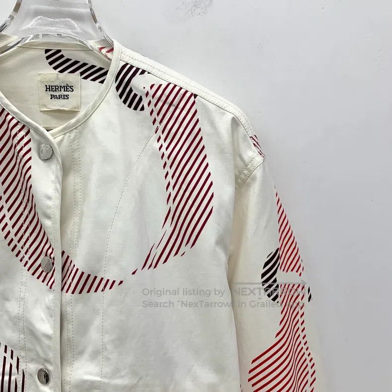 Hermes Hermes White Printed Cotton Single Breasted Long Sleeve Ja Size XXS / US 00 / IT 34 - 3 Thumbnail