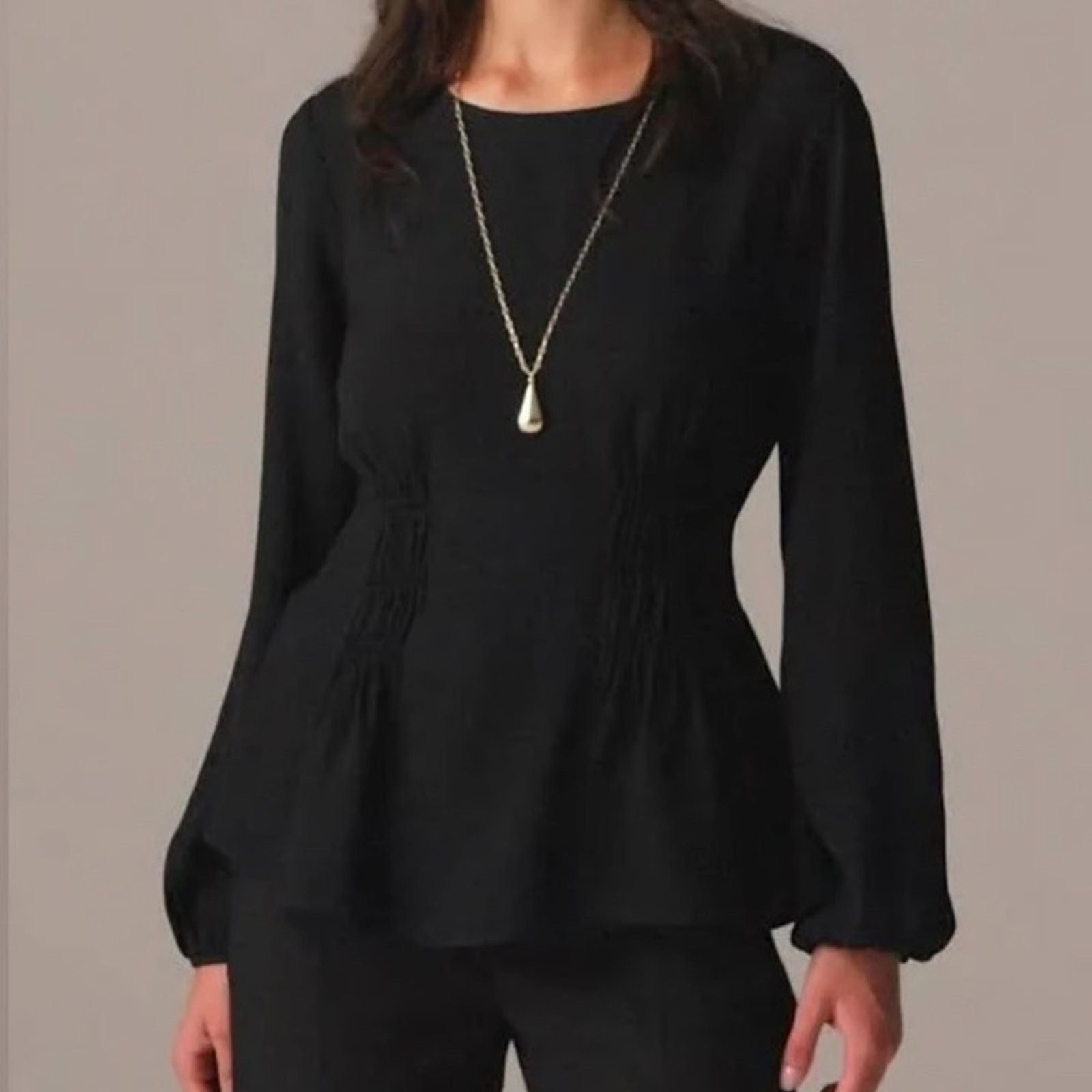J.Crew J.CREW Shirred Waist Corset Top in Viscose Crepe Black 2 NWT Size XS / US 0-2 / IT 36-38 - 1 Thumbnail