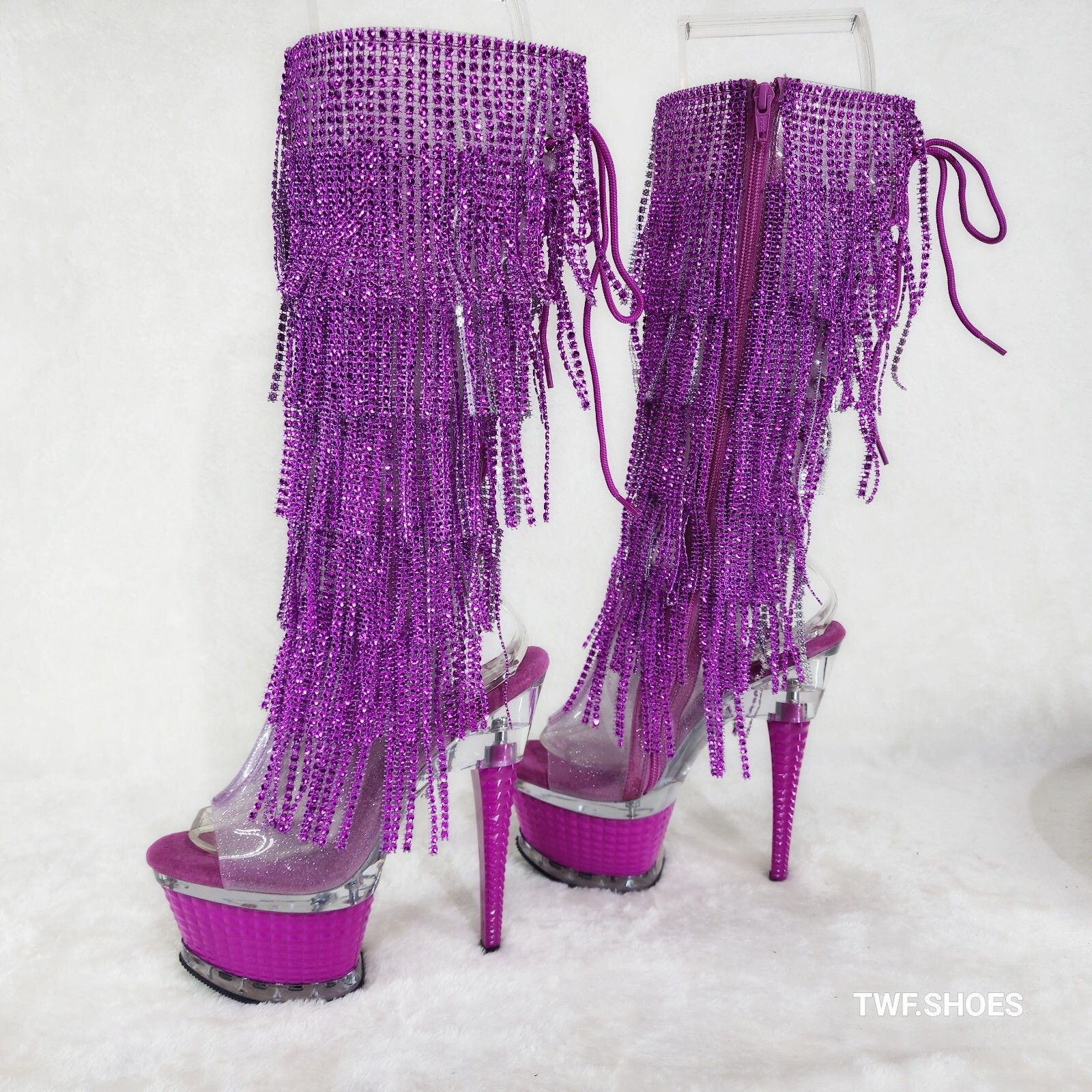 Other Illusion Fuchsia Pink Textured Platform Fringe High Heel Ope Size US 8 / IT 38 - 1 Thumbnail