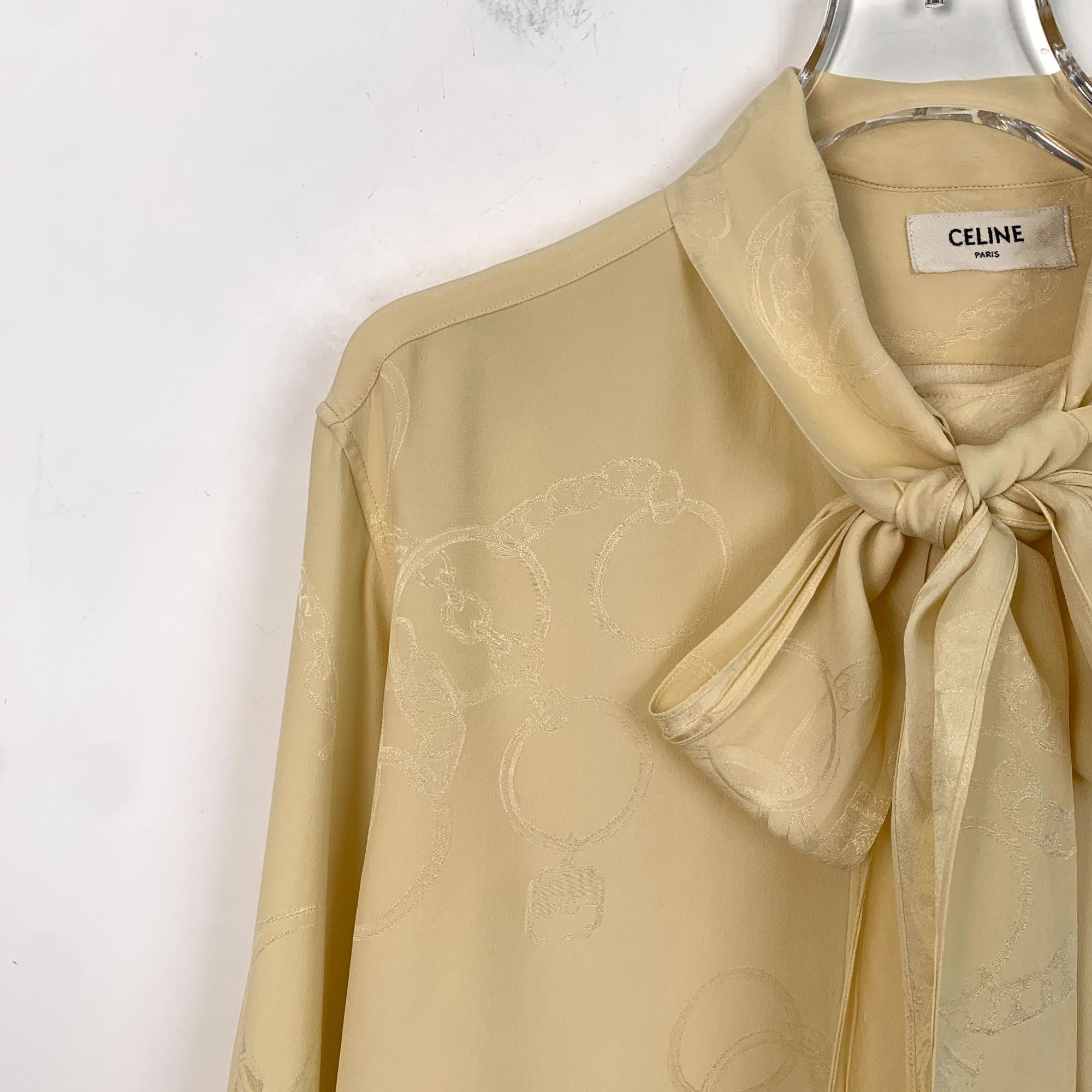 Celine Celine Yellow Jacquard Mulberry Silk Tie Neck Long Sleeve Bl Size XS / US 0-2 / IT 36-38 - 7 Thumbnail