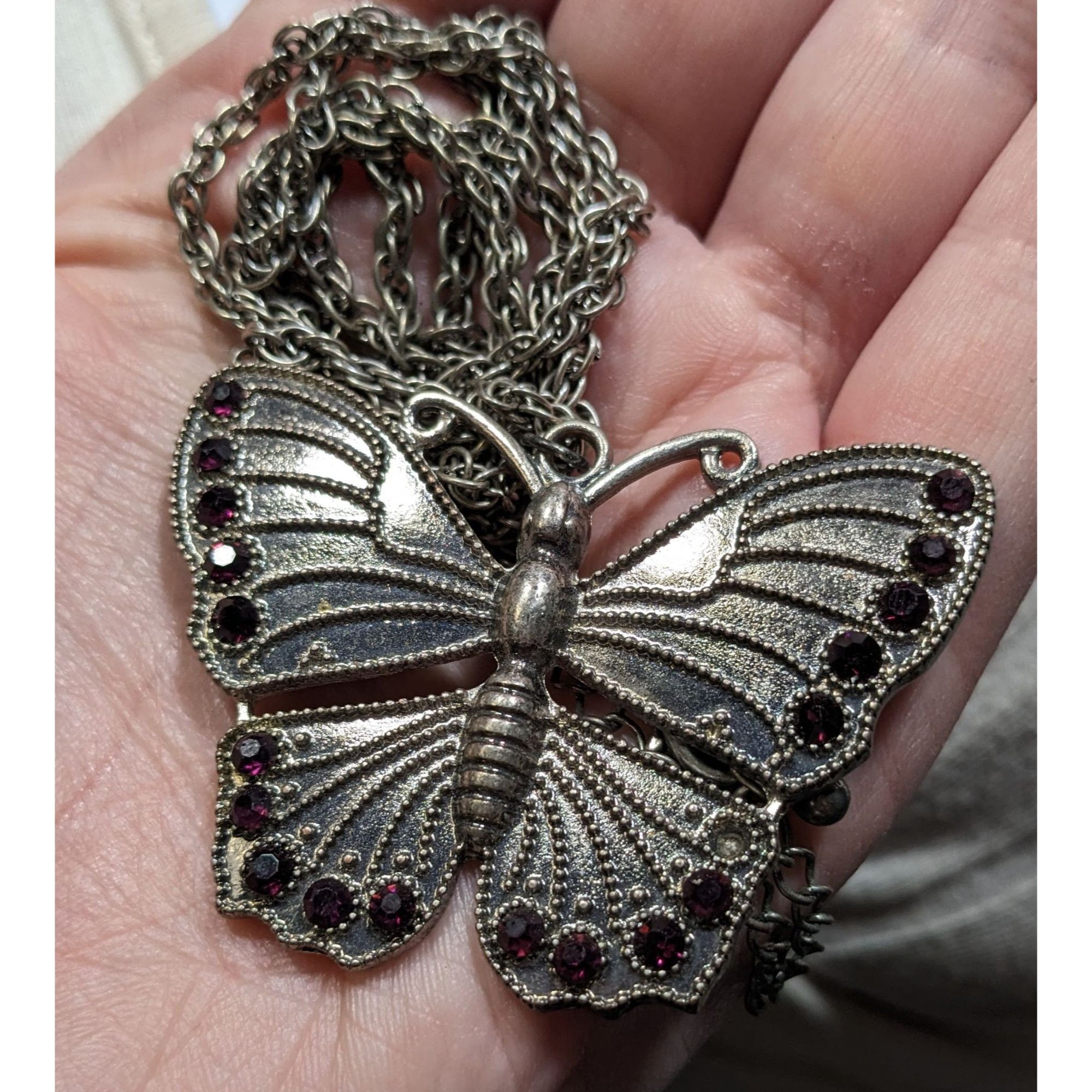 Other Fairycore Silver-Tone Butterfly Pendant Necklace With Purple Size ONE SIZE - 4 Thumbnail