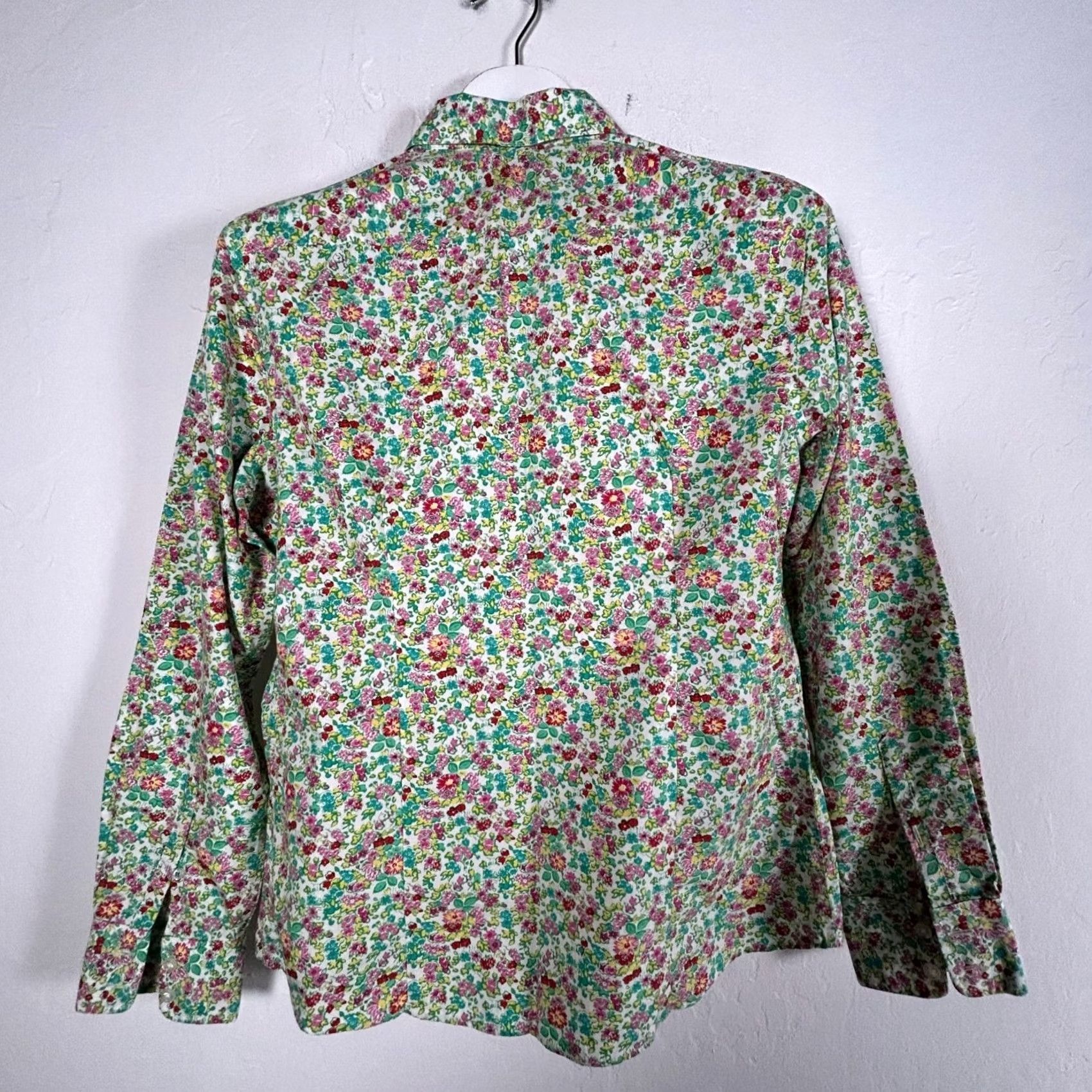 Lands' End Lands' End Womens Button-Down Shirt Floral No Iron Supima Cotton Size 6 Green Size M / US 6-8 / IT 42-44 - 2 Thumbnail