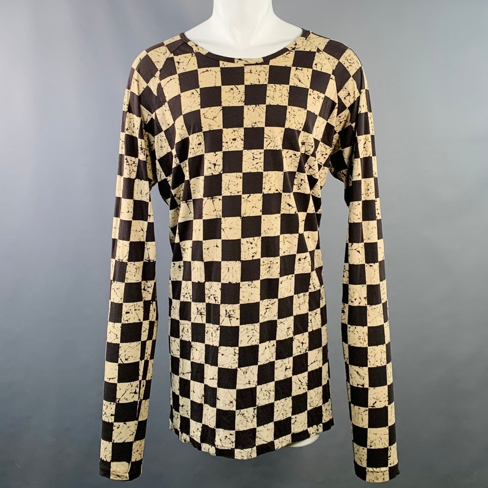 Haider Ackermann Size M Black Cream Checkered Cotton Scoop Neck Pullover Size US M / EU 48-50 / 2 - 1 Thumbnail