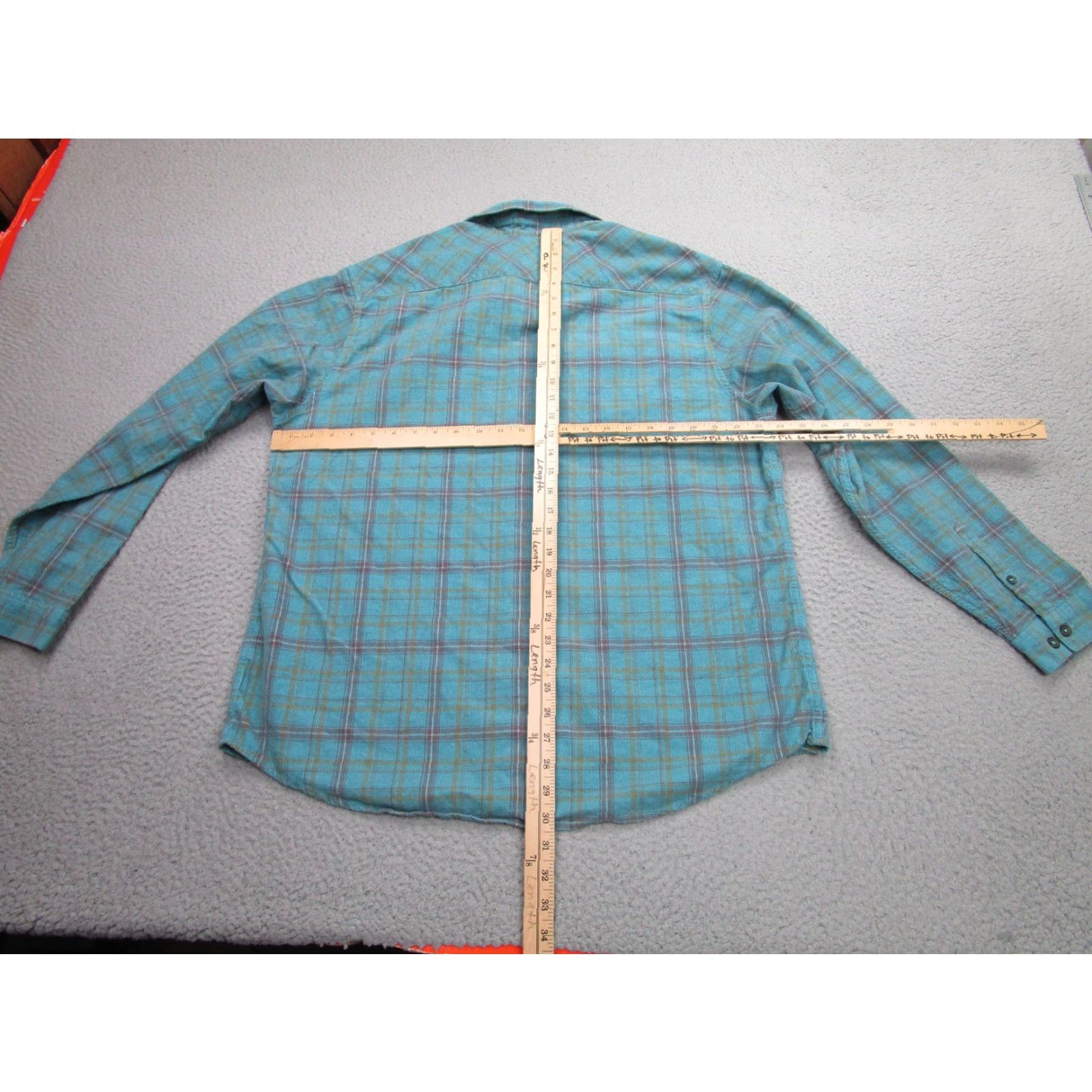 Carbon2Cobalt Carbon2Cobalt Button-Up Shirt Mens Large Blue Plaid Corduroy Western with Pockets Size US L / EU 52-54 / 3 - 5 Thumbnail