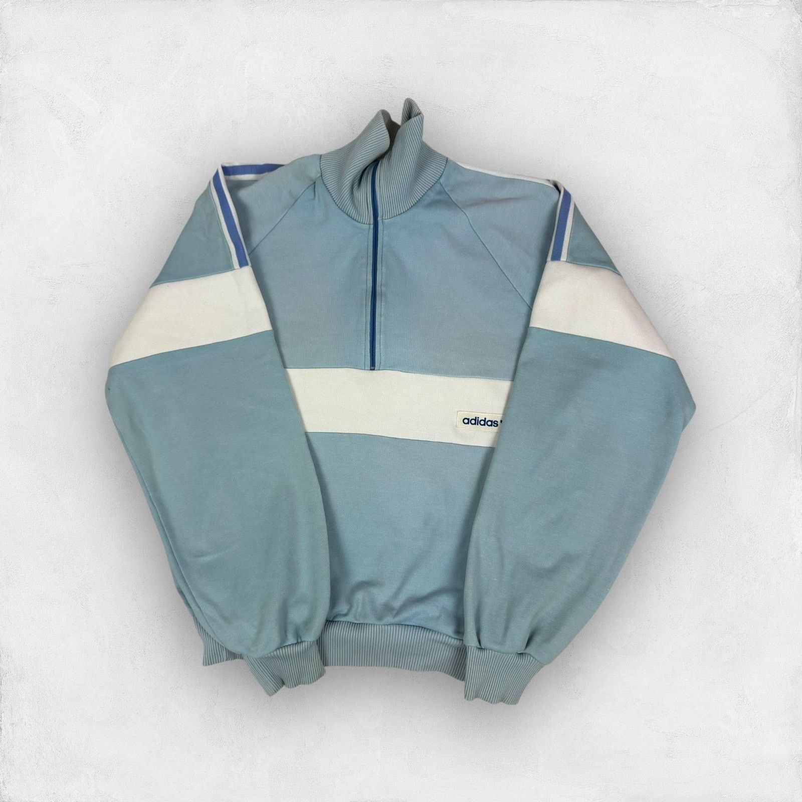 Adidas Adidas Men's Blue White 3 Stripes Long Sleeve 1/4 Zip Jacket Size US M / EU 48-50 / 2 - 1 Thumbnail