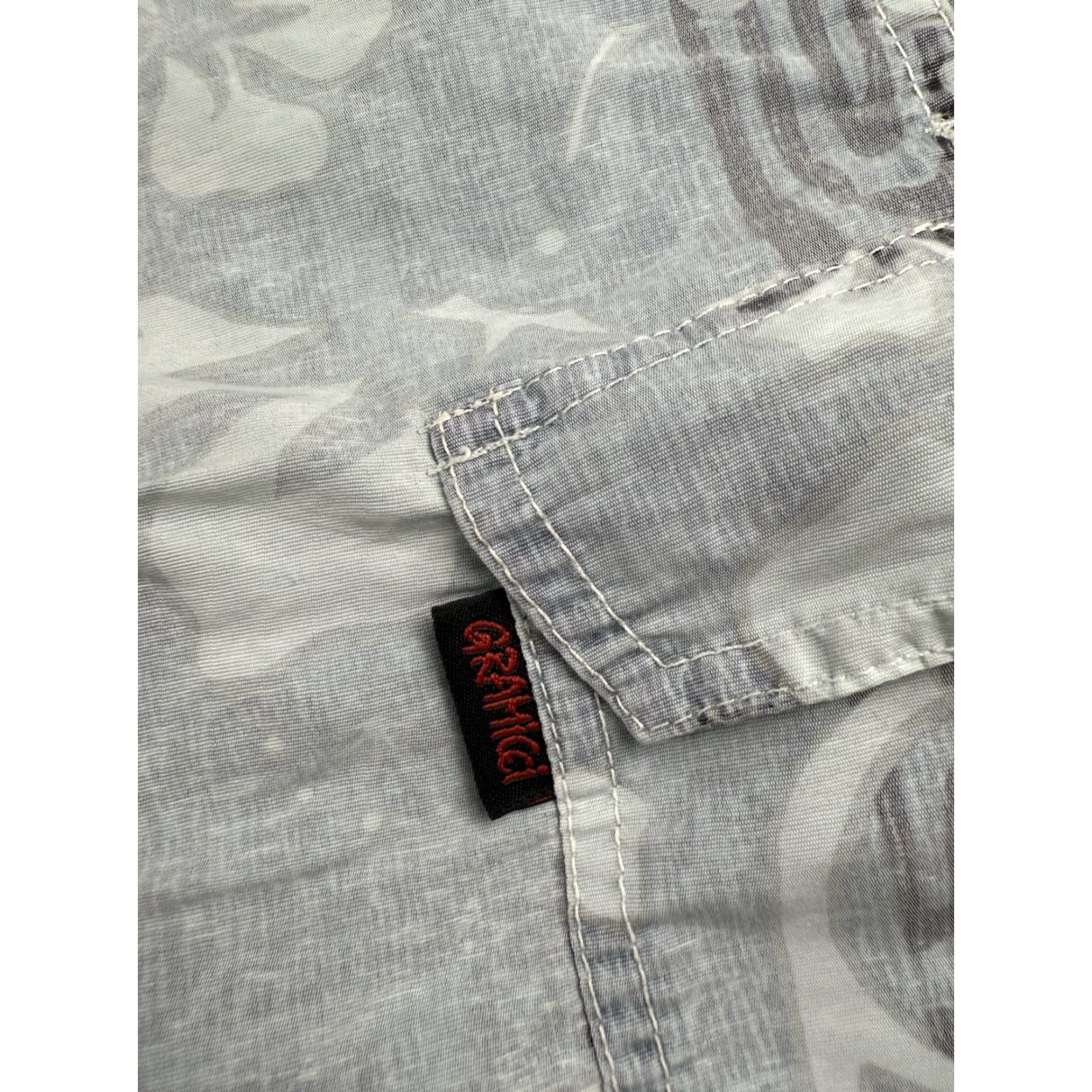 Gramicci VINTAGE Gramicci Shorts Mens M Casual 90s Light Blue/ Gray Cotton Canvas Buckle Adjustable Waist Belted Pockets Relaxed Front Flat Front Logo USA Made Size US 31 - 4 Thumbnail