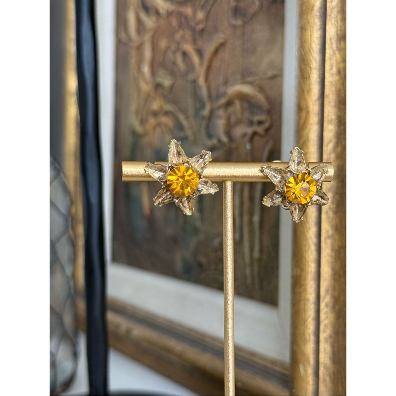 Vintage Vintage 50s Gold Tone Amber Rhinestone Earrings Screw Back Size ONE SIZE - 6 Thumbnail
