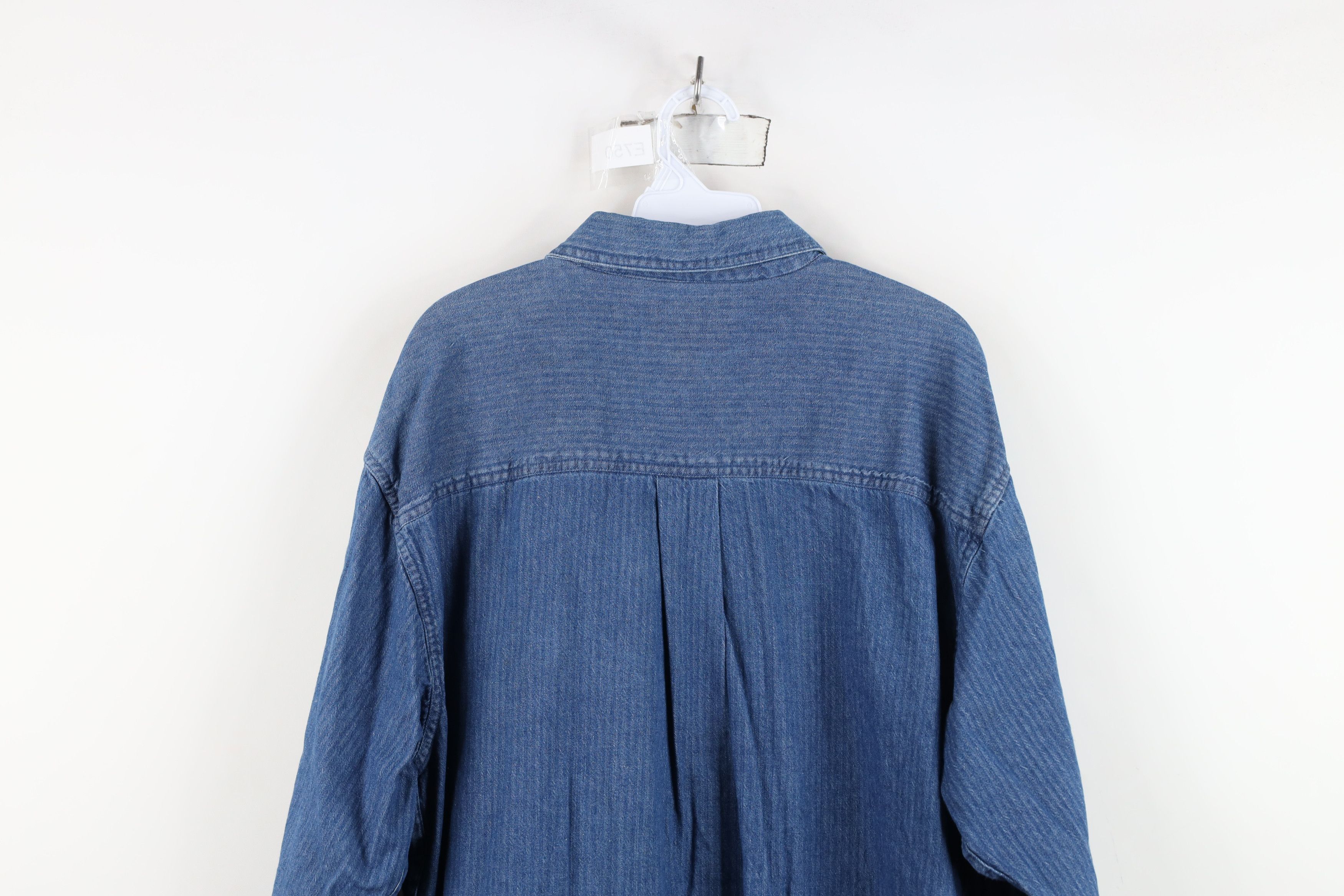 Vintage Vintage 90s Streetwear Striped Denim Jean Button Down Shirt Size US L / EU 52-54 / 3 - 10 Thumbnail