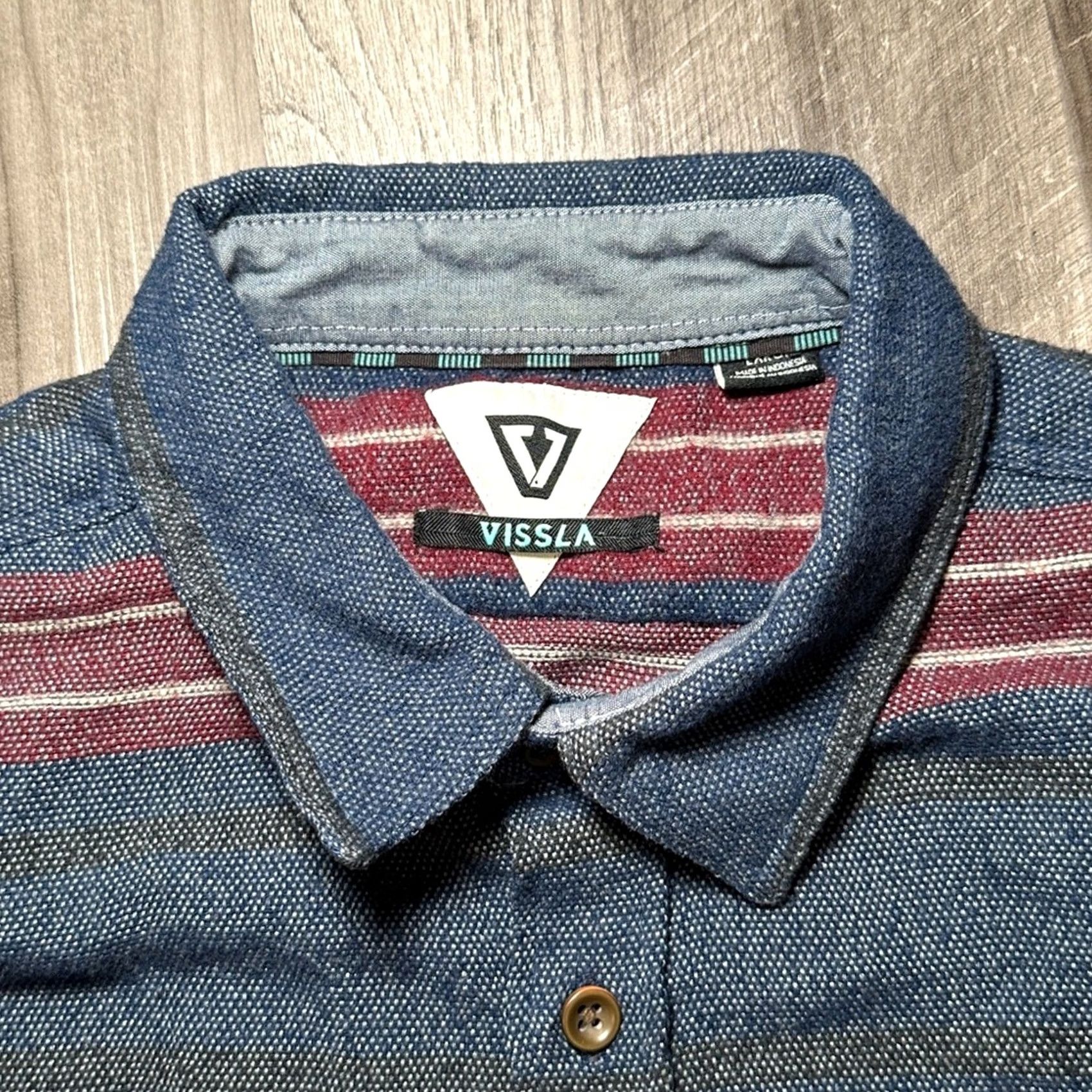 Vissla VISSLA Striped Wool Blend Long Sleeve Button Down Overshirt L Navy Blue Mens Large Size US L / EU 52-54 / 3 - 7 Thumbnail