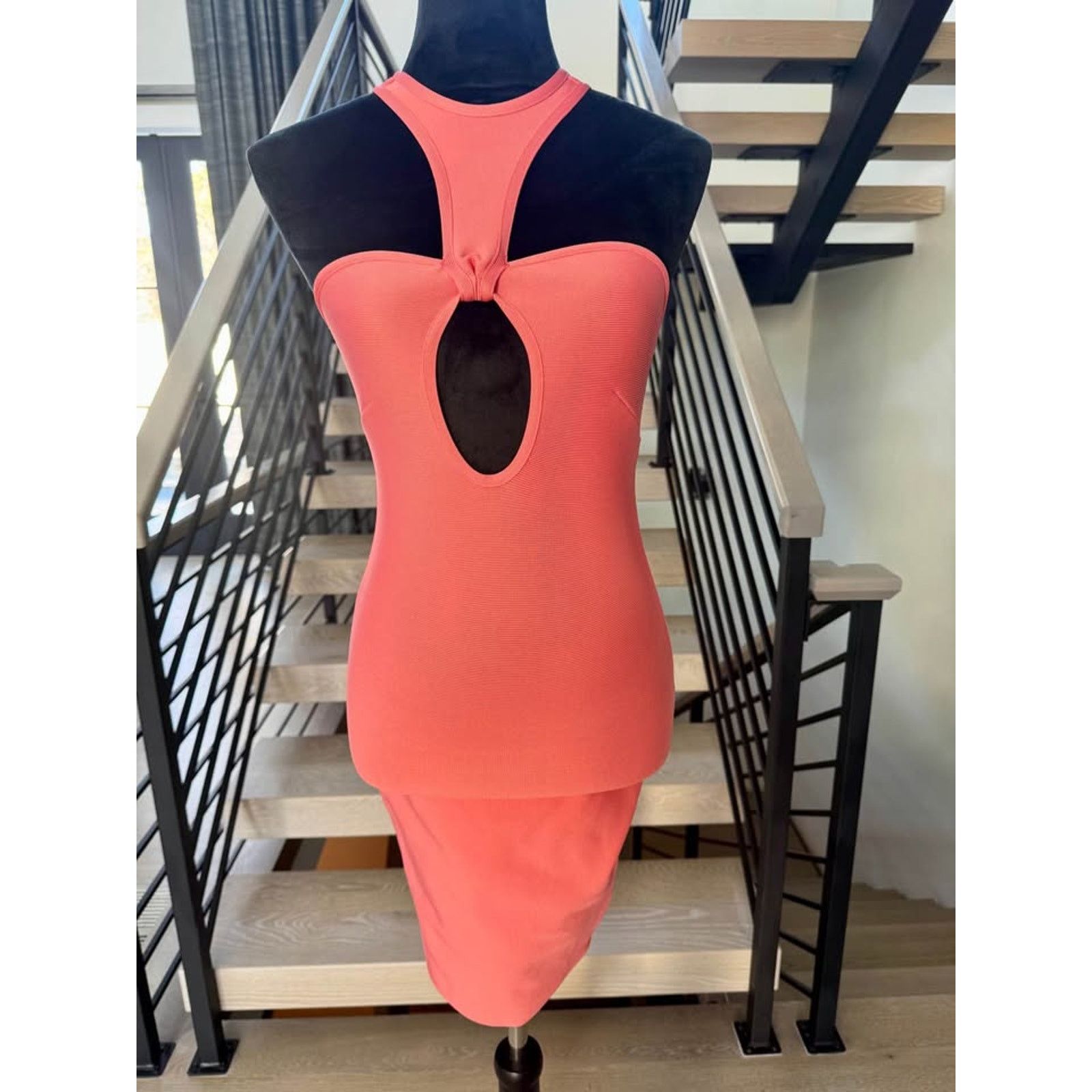Other Coral Peach Bodycon Halter Cutout Midi Dress size S Size S / US 4 / IT 40 - 1 Thumbnail