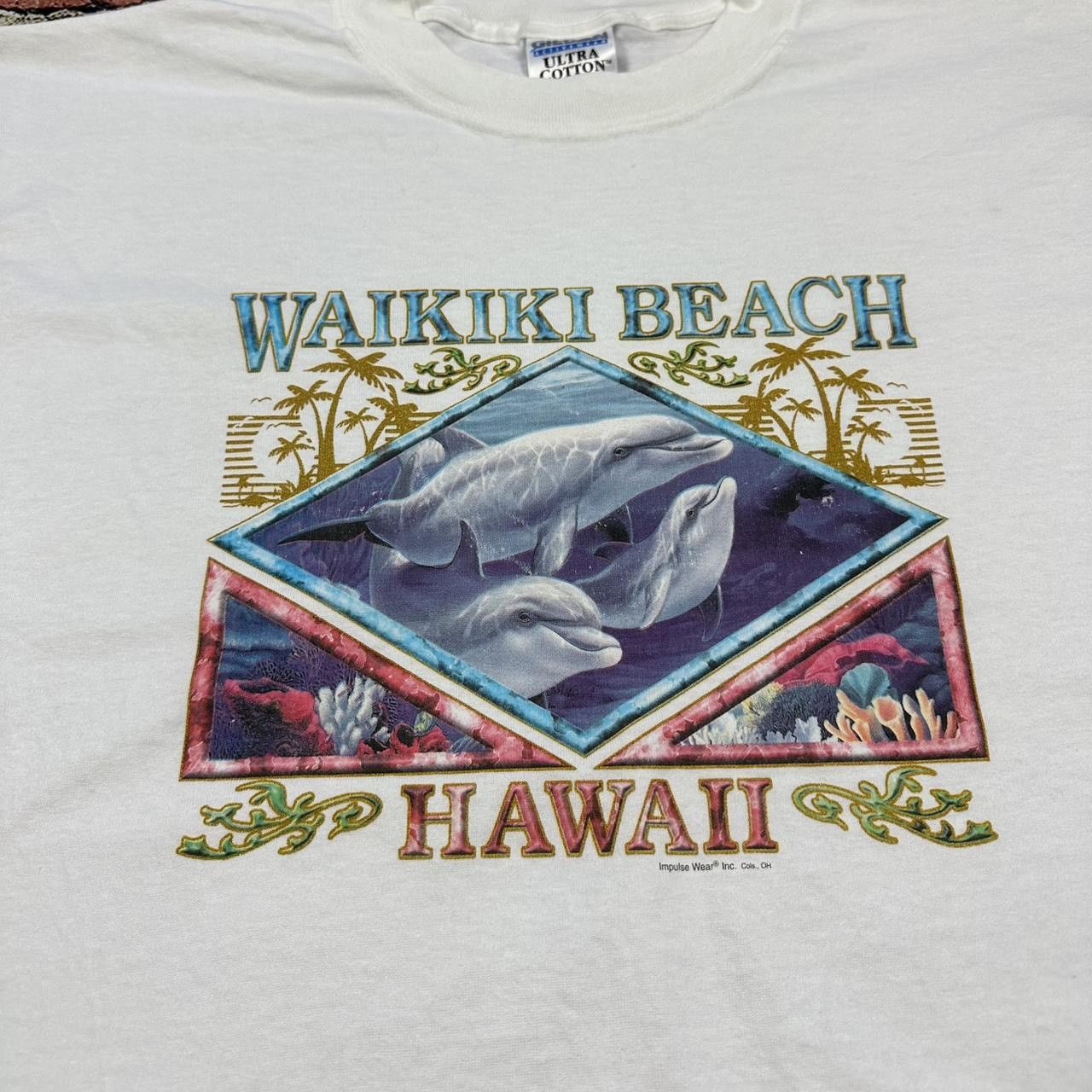 Gildan Vintage Waikiki Beach Hawaii Dolphin Ocean Y2K 90s Surf Tee Size US L / EU 52-54 / 3 - 3 Thumbnail