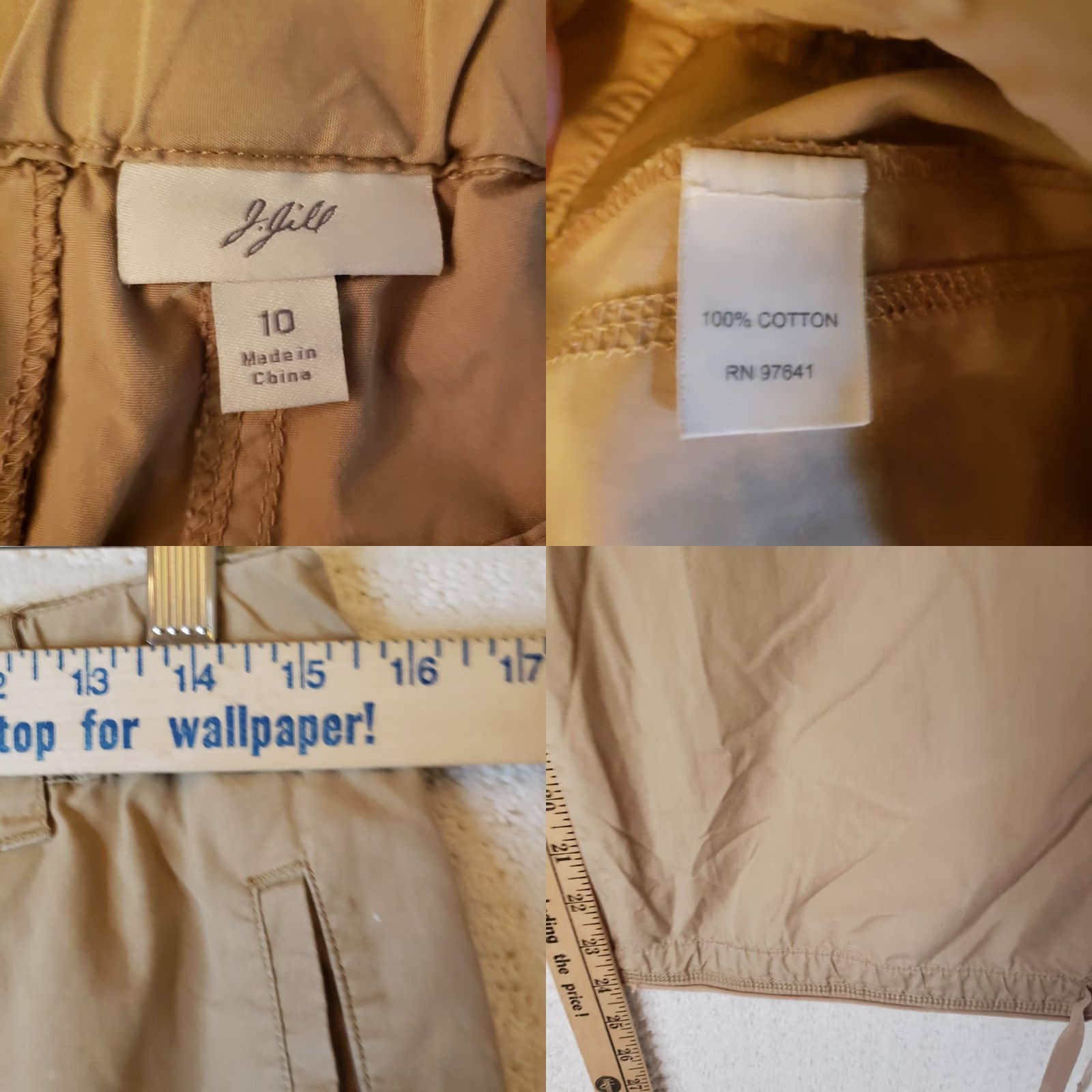 J. Jill J. Jill Women's Capri Cropped Drawstring Pants Tan Khaki 21 Inseam Size 10 Pockets Adjustable Waist Regular Fit Cotton Capris Size 32" / US 10 / IT 46 - 9 Thumbnail