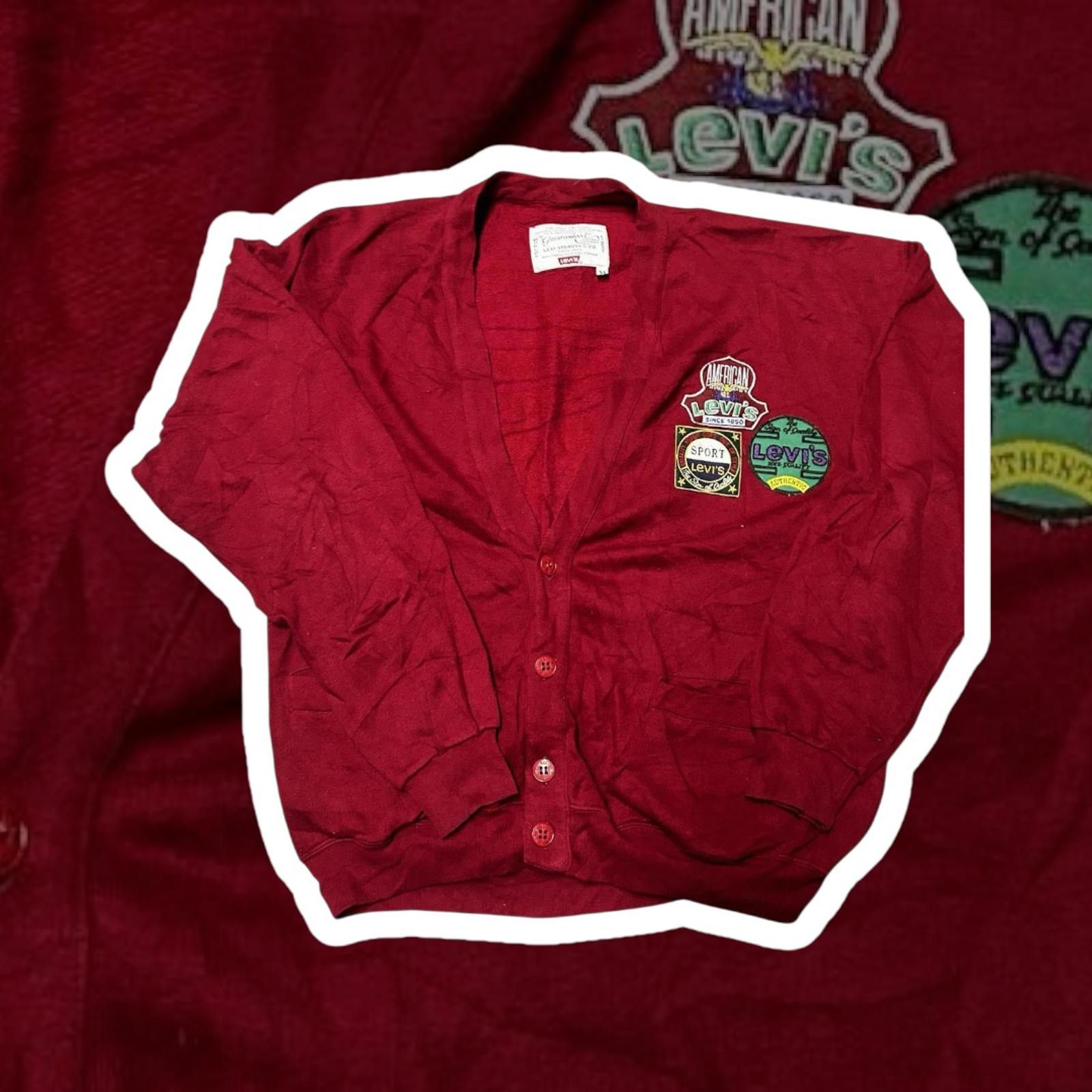 Levi's Vintage Levi's Red Cardigan with Embroidered Patches Size US M / EU 48-50 / 2 - 1 Thumbnail
