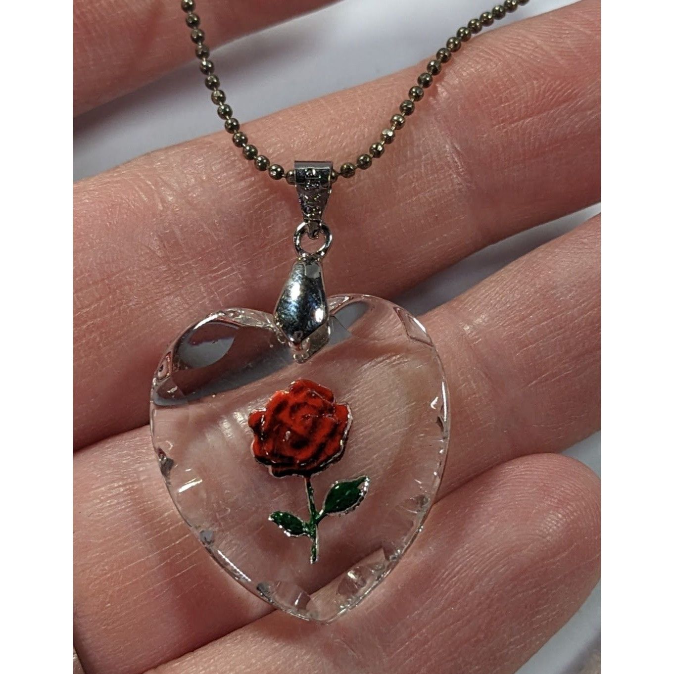 Other Vintage 70s Reverse Carved Hear Rose Pendant Necklace Size ONE SIZE - 3 Thumbnail