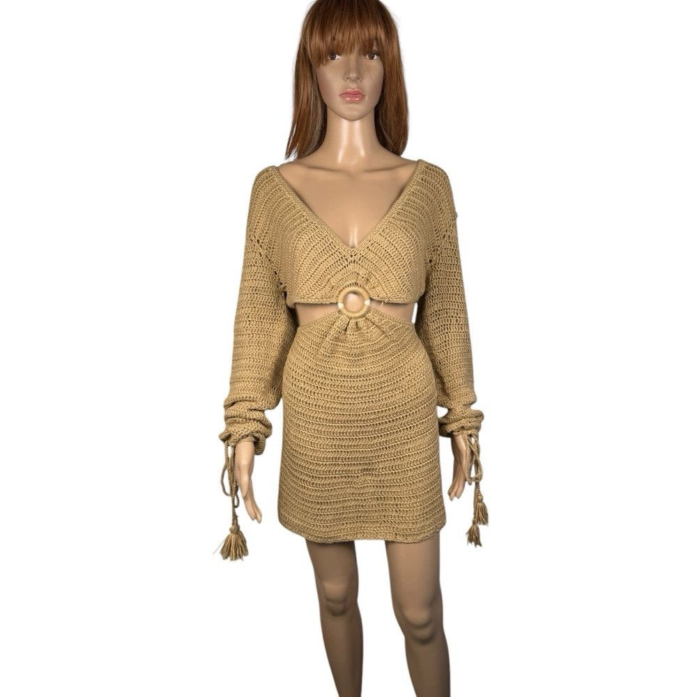 Other New FORE Cut-Out Crochet Beige Mini Dress Size M Size M / US 6-8 / IT 42-44 - 3 Thumbnail