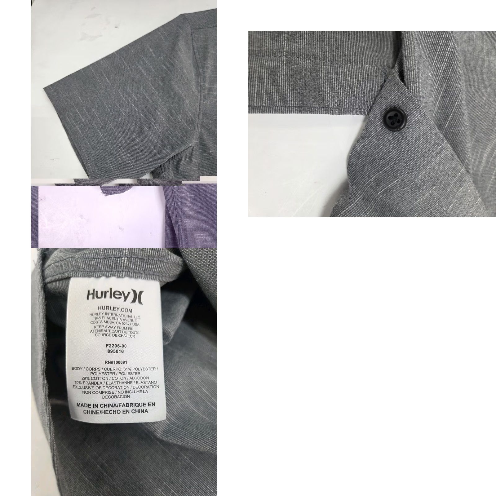 Hurley Hurley Mens Short Sleeve Button-Up Tailored Fit Shirt Grey Size M Size US M / EU 48-50 / 2 - 8 Thumbnail