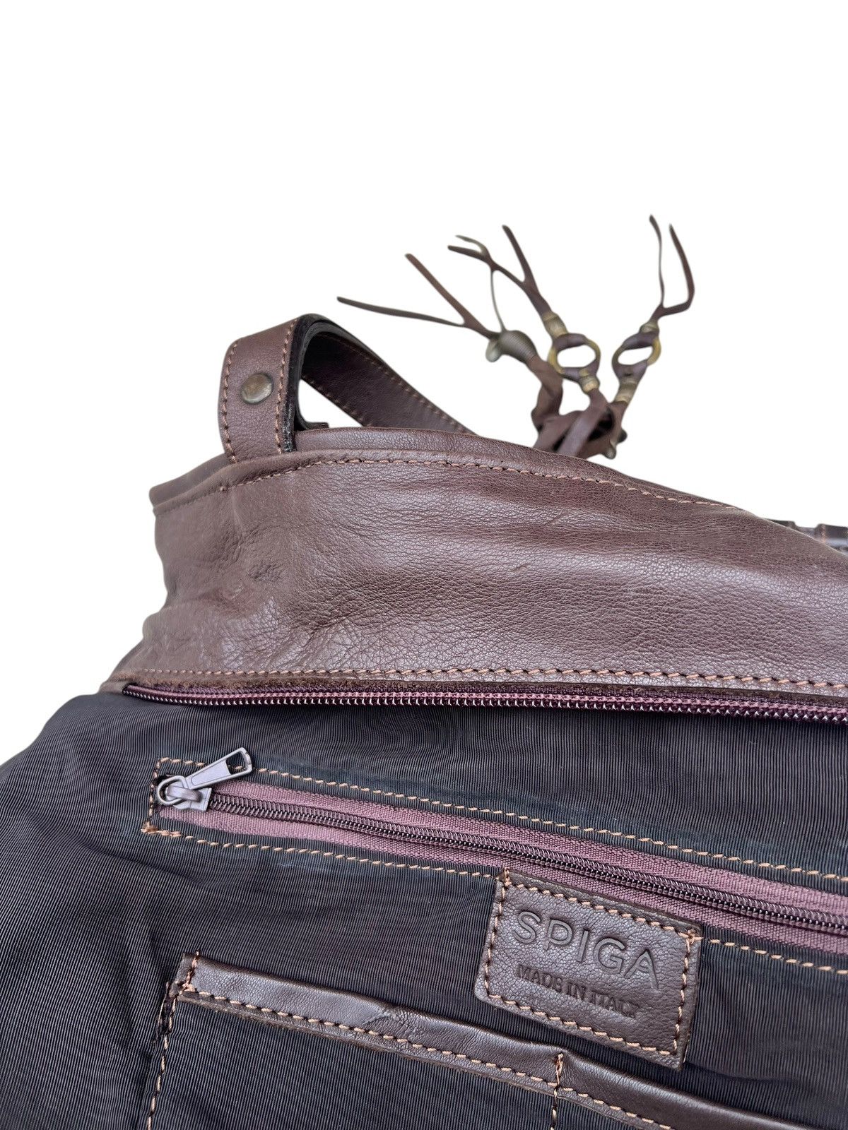 Leather Vintage SPIGA Italy Patina Brown Leather Bag Size ONE SIZE - 15 Thumbnail