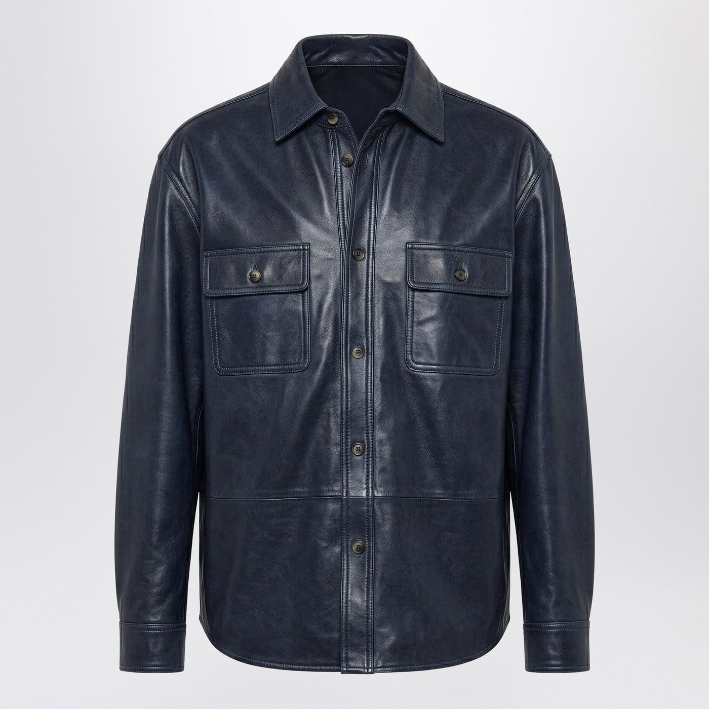 Loewe Loewe Oversized Navy Blue Shirt In Leather And Cotton Size US XL / EU 56 / 4 - 1 Thumbnail