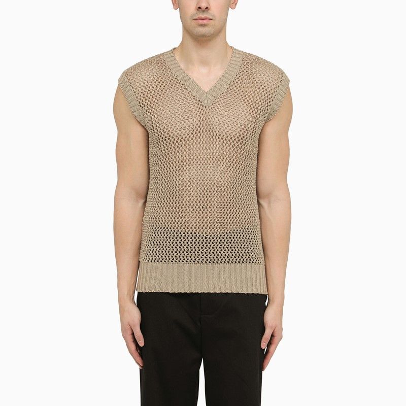 image of Tagliatore Perforated Dove Grey Cotton Waistcoat in Beige, Men's (Size Medium)