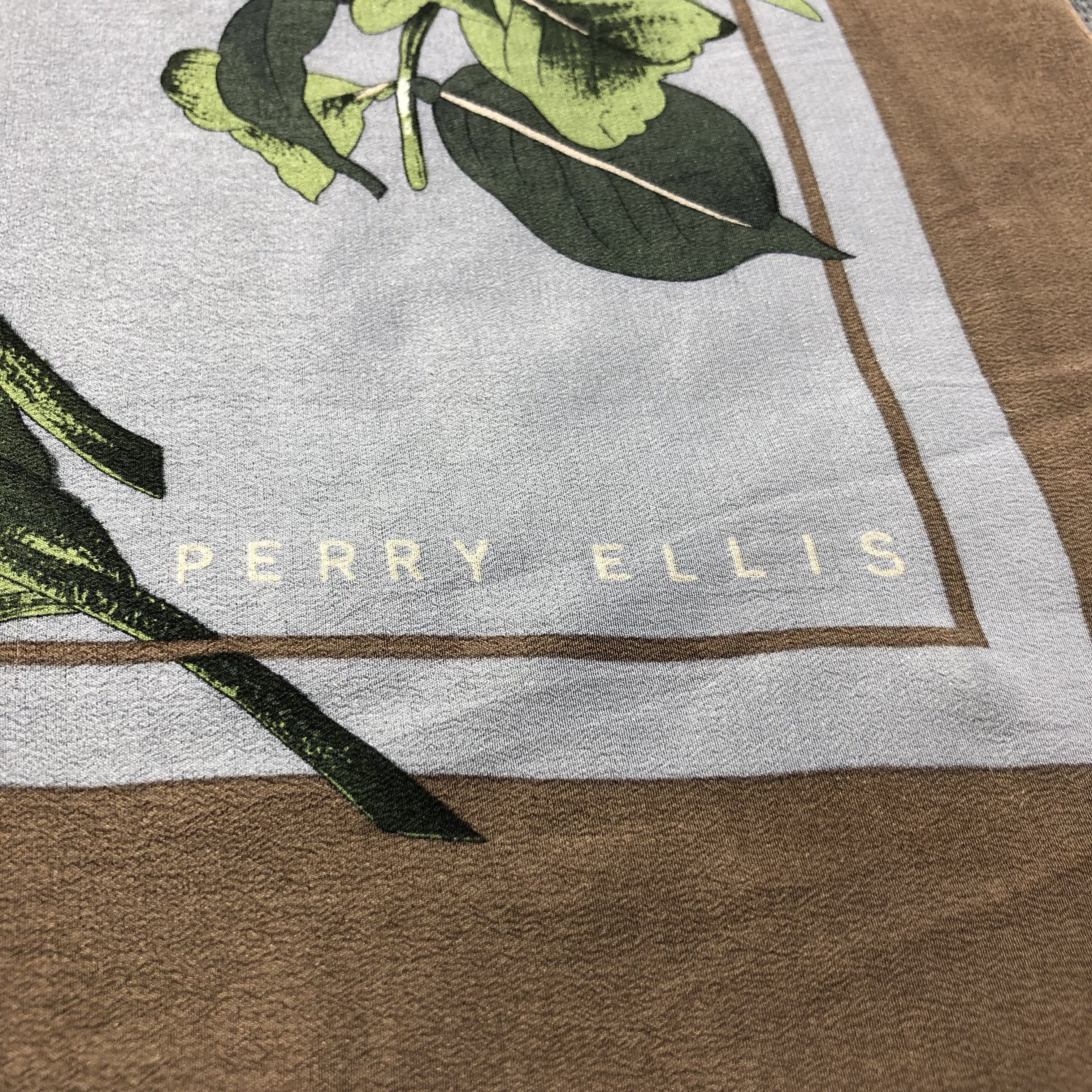 Perry Ellis Vintage Perry Ellis Floral Hand Rolled Silk Scarf M793 Size ONE SIZE - 3 Thumbnail