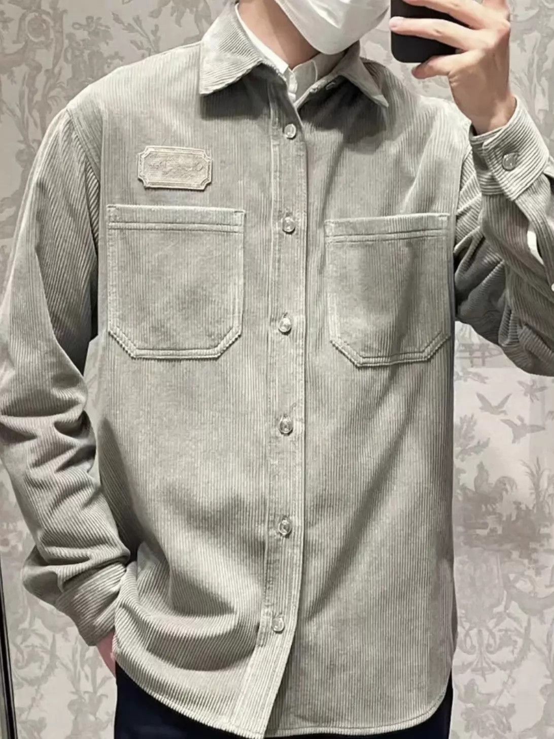 Dior DIOR Gray Corduroy Logo Shirt Jacket 42 98 New Size US L / EU 52-54 / 3 - 8 Thumbnail