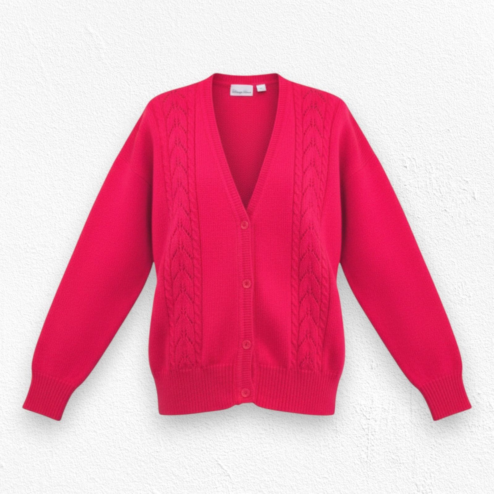 Vintage Y2K Bright Red Pointelle Cardigan Sweater Size Large Size L / US 10 / IT 46 - 1 Thumbnail