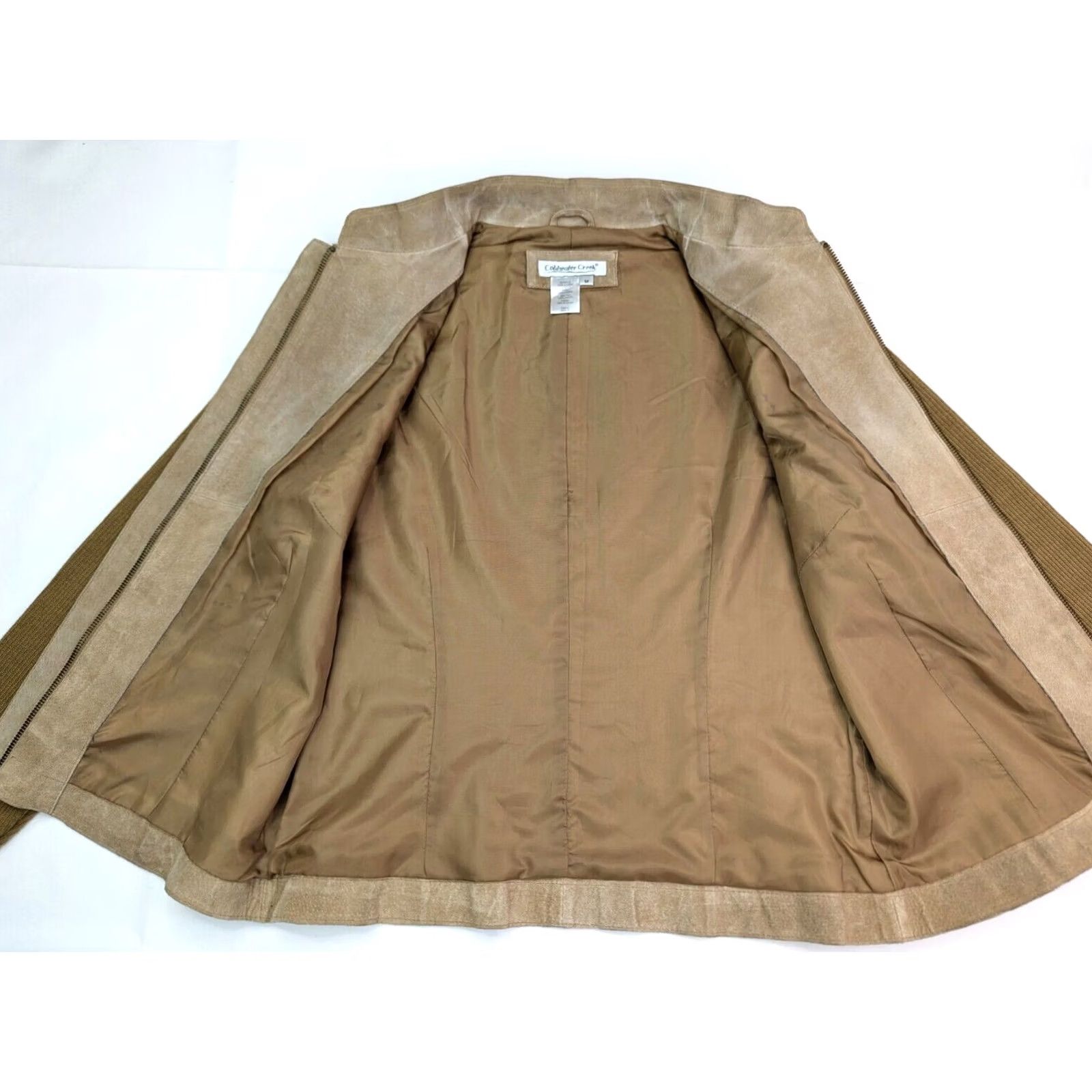 Coldwater Creek COLDWATER CREEK Suede Leather Jacket Women M Zip Crew Neck w Ribbed Sleeves Size M / US 6-8 / IT 42-44 - 3 Thumbnail