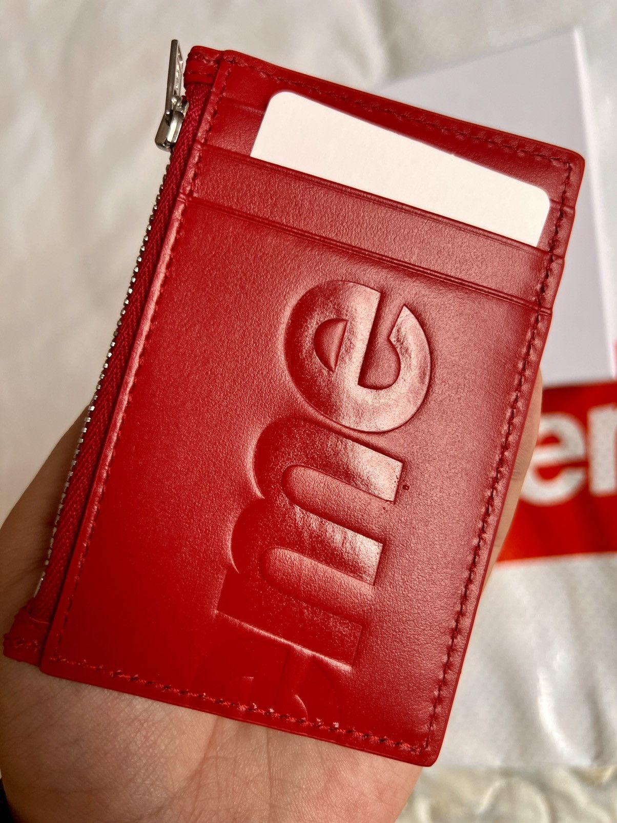Supreme SUPREME Leather zip card holder Wallet red calfskin logo Size ONE SIZE - 20 Thumbnail