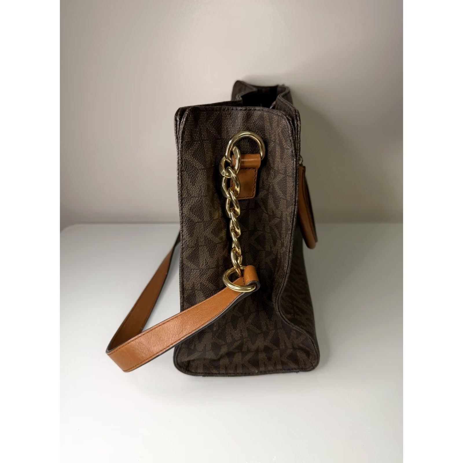 Michael Kors Michael Kors Hamilton East West Brown Leather Purse Handbag Tote MK Logo Print Woman Tote Brown Logo MK Hamilton East West Leather Purse Women Size ONE SIZE - 3 Thumbnail