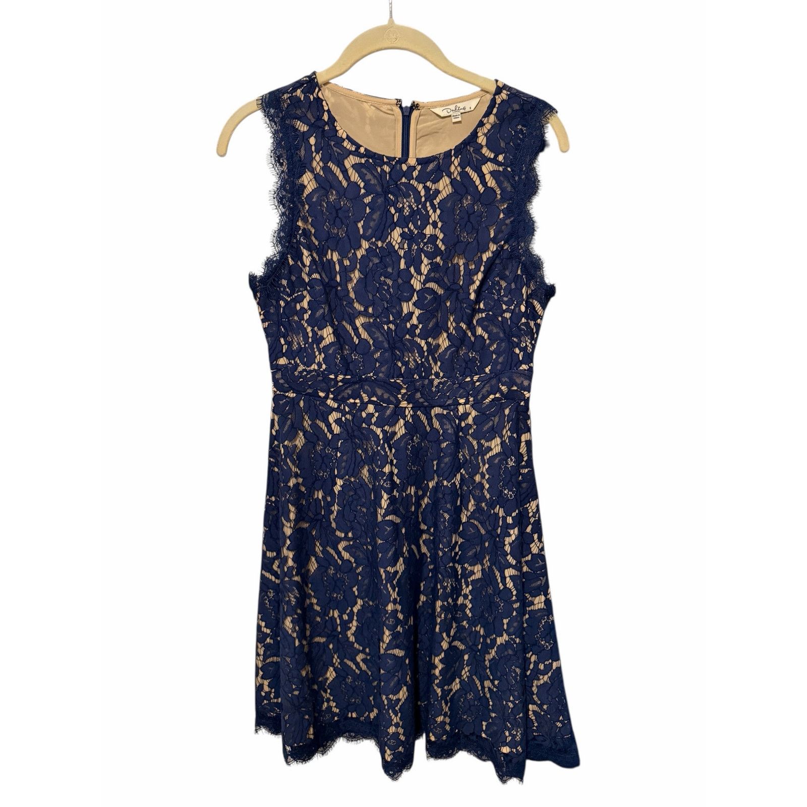Other Darling London Blue Floral Round Neck Lace Fit Flare Dress Size M / US 6-8 / IT 42-44 - 2 Thumbnail