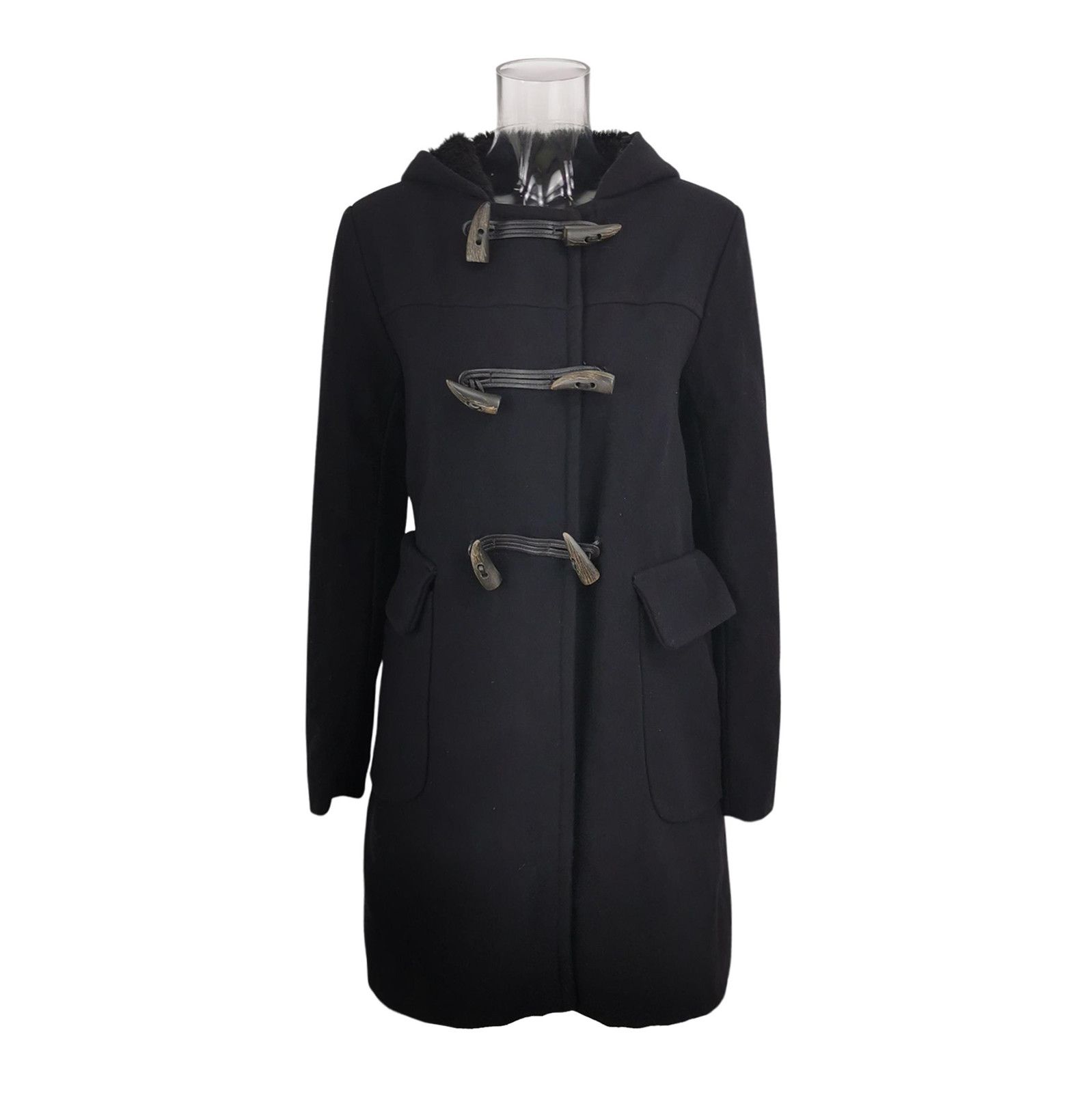 Prada Prada Black Wool Hooded Toggle Coat 0079 Size US M / EU 48-50 / 2 - 1 Thumbnail